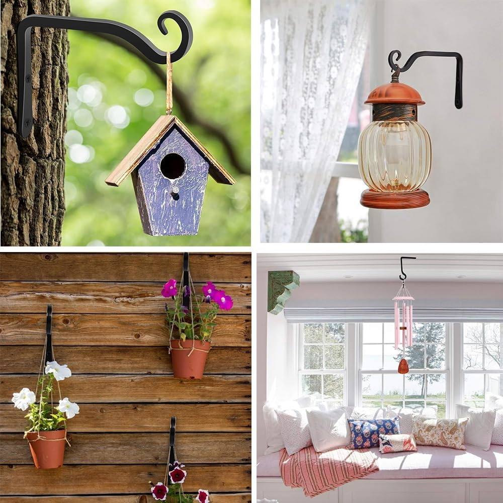 2Pcs Metal Plant Hooks, Iron Ceiling Hooks Hanging Basket Bracket,Decorative Metal Wall Hook,Straight Plant Hanger Indoor&Outdoor for Planters, Lanterns, Bird Feeders, Wind Chimes(Black) image number 4