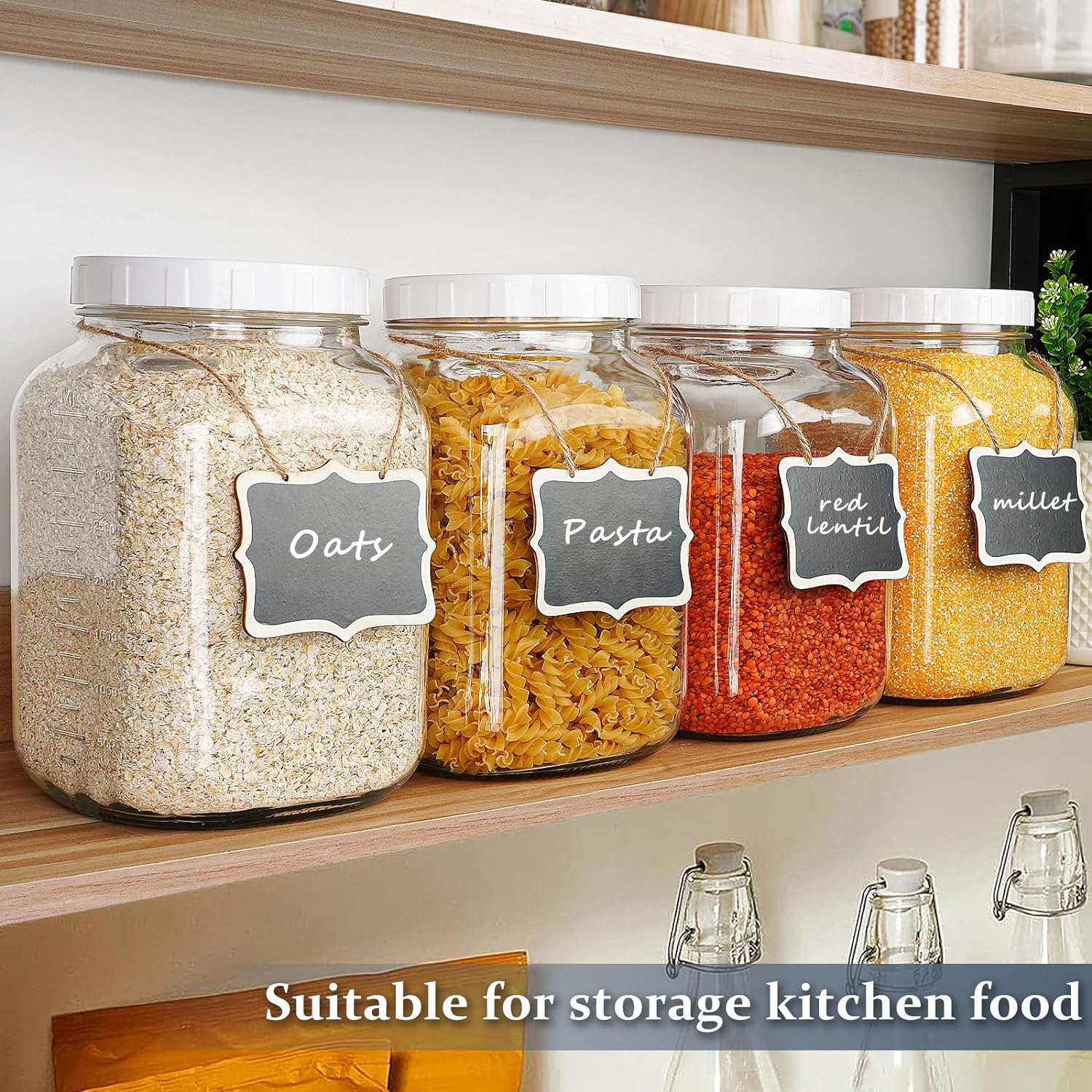 Folinstall 1 Gallon Glass Storage Jar with Lid, Large Mason Jar Wide Mouth with Airtight Lid and Silicone Gasket - Cookie Jar with 2 Scale Mark (Extra Tag and Marker Pen)