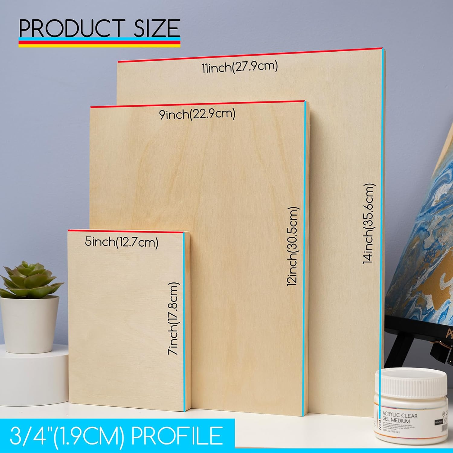 MEEDEN Unfinished Wood Canvas Kit: 3/4" Deep 5X7 8X8 11X14 Wooden Canvas Panel - 6 Pcs of Cradled Wood Art Boards for Pouring Art, Crafts, Painting image number 5