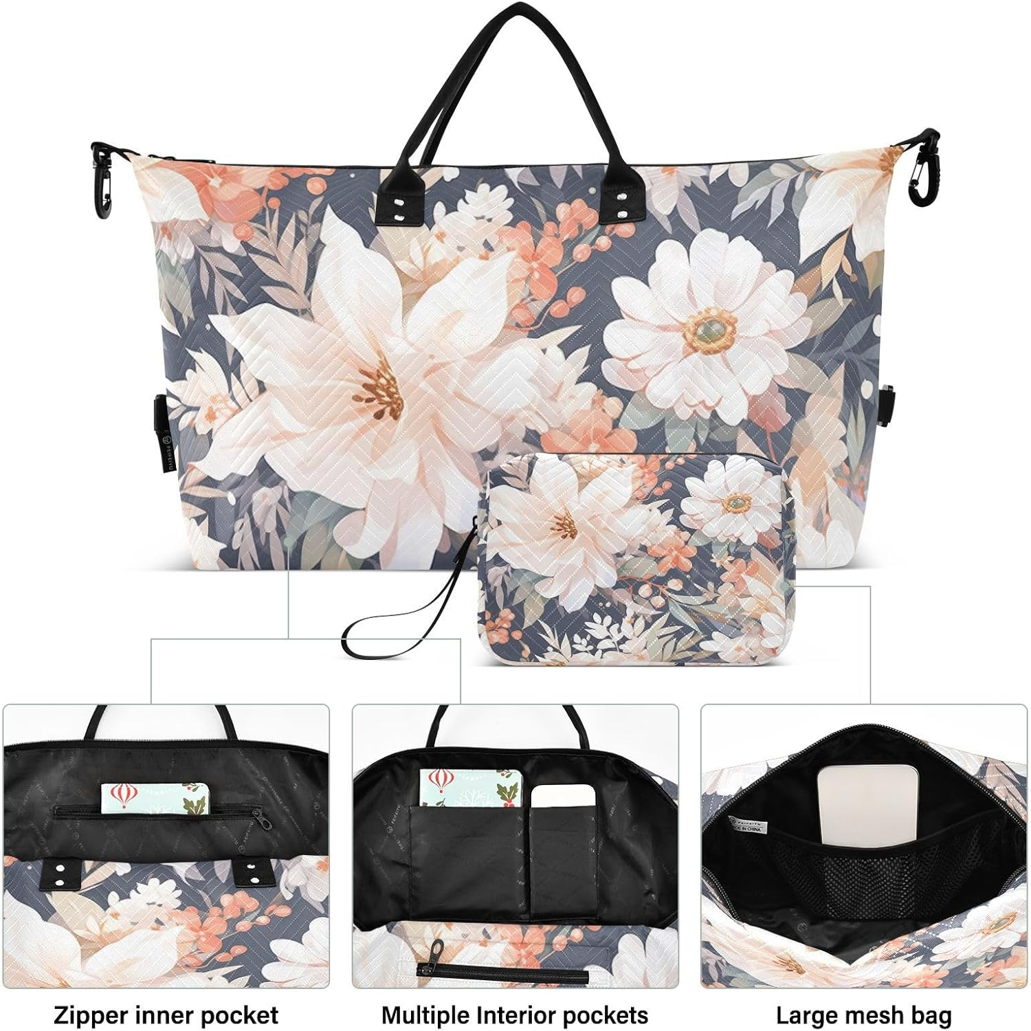 XYMZR Large Travel Duffel Bag, Drawing Flower Sports Tote Gym Bag, Shoulder Weekender Overnight Bag for Women Men, Carry on Luggage with Toiletry Bags, Multi-Colored image number 1