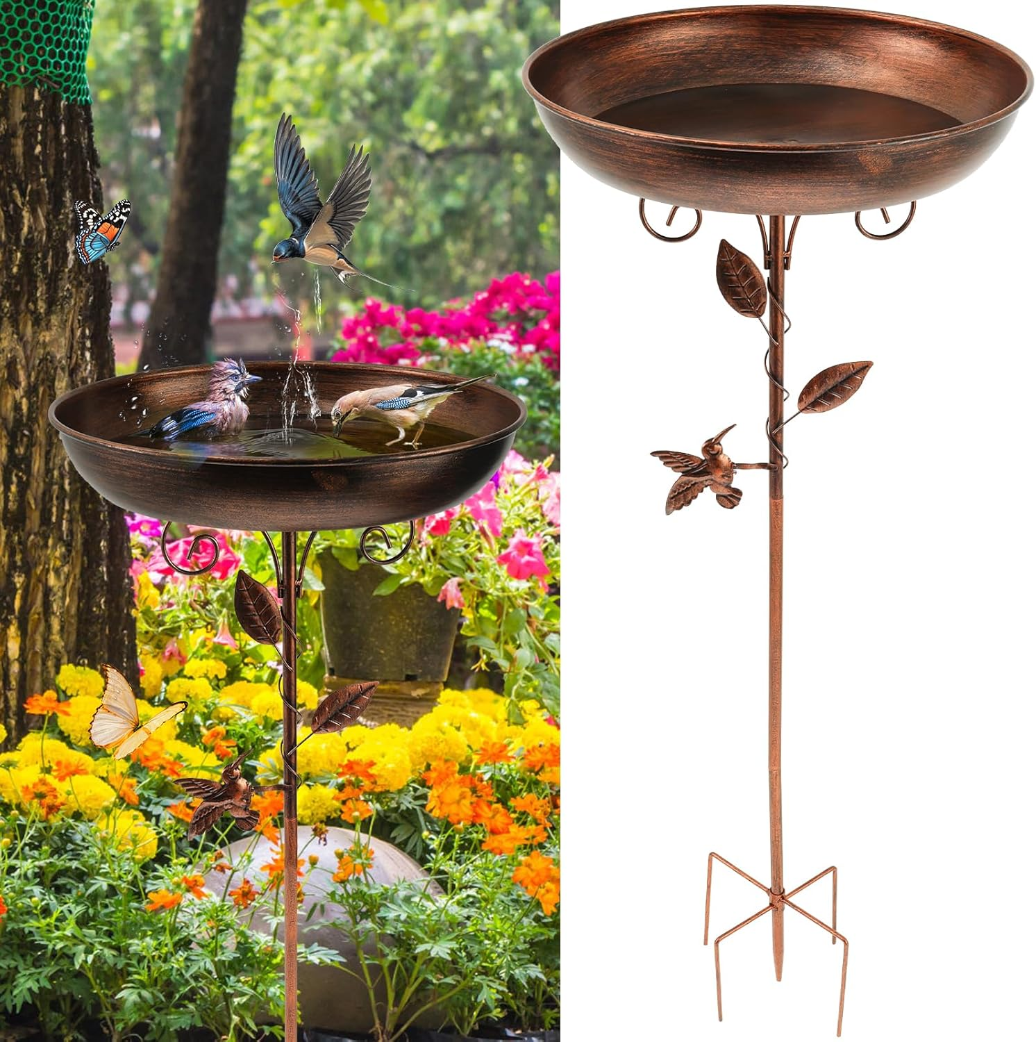 Standing Metal Bird Bath, 30 X 80 Cm, Garden Standing with Metal Stake, Water Bath for Birds, Retro, Frost-Proof, Winterproof, Bird Bath for Birds, Outdoor, Garden, Yard, Lawn (Retro) image number 1