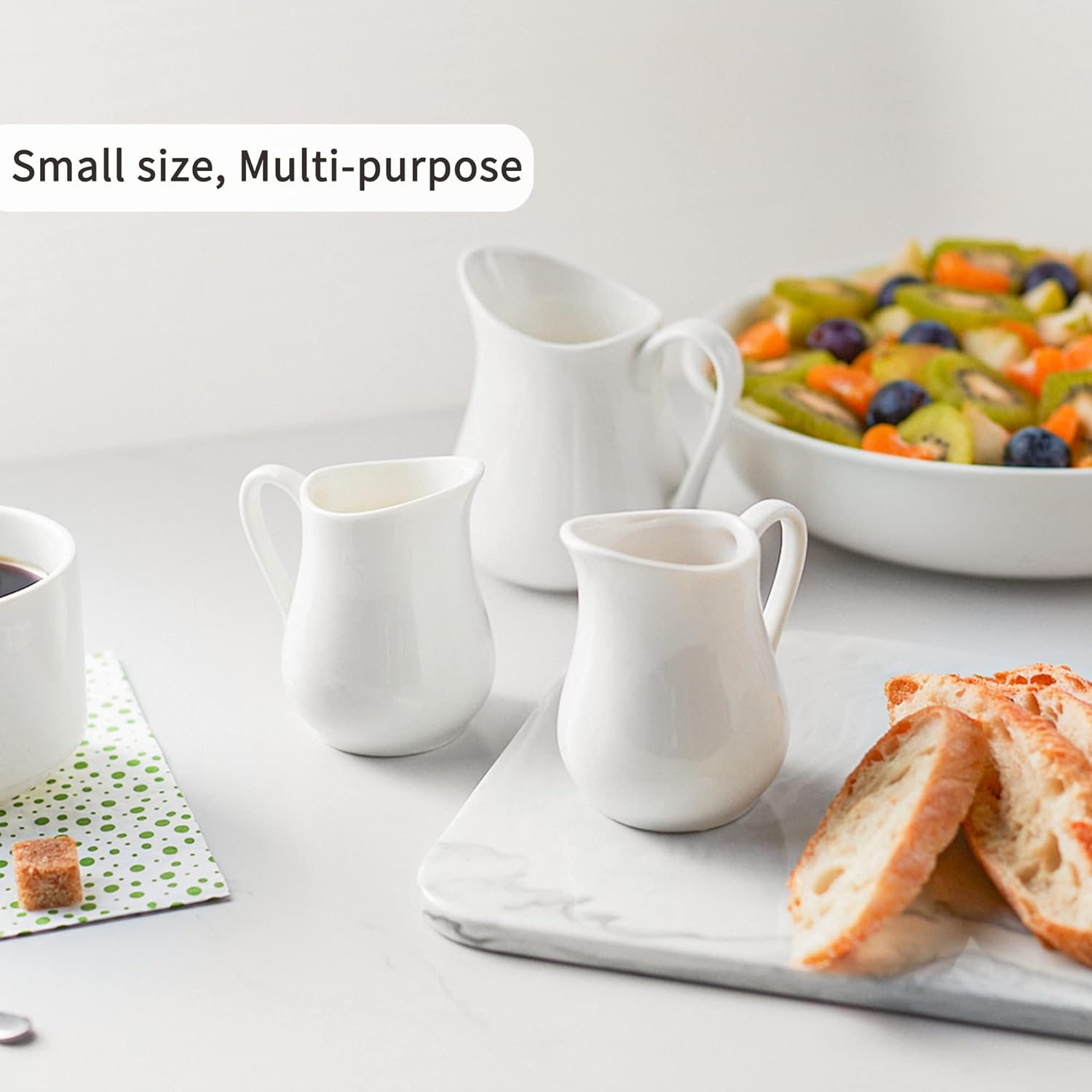 Gurygo 2 Oz (Set/2) Creamer with Handle,Small Classic White Fine Porcelain Creamer Pitcher, Small Milk Pitcher for Coffee Milk Sauce - Microwave & Freezer Safe image number 6
