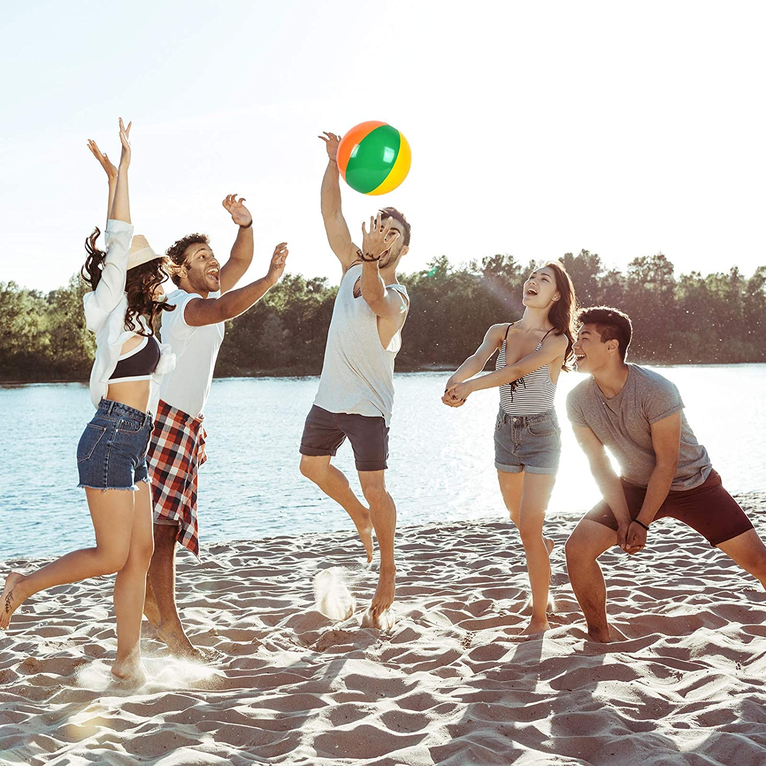 Coopay 30/60 Pack Inflatable Beach Balls Classic Rainbow Swimming Pool Ball Birthday Beach Party Decoration Summer Water Games Gifts 8 to 12 Inches from Inflated to Deflated image number 4