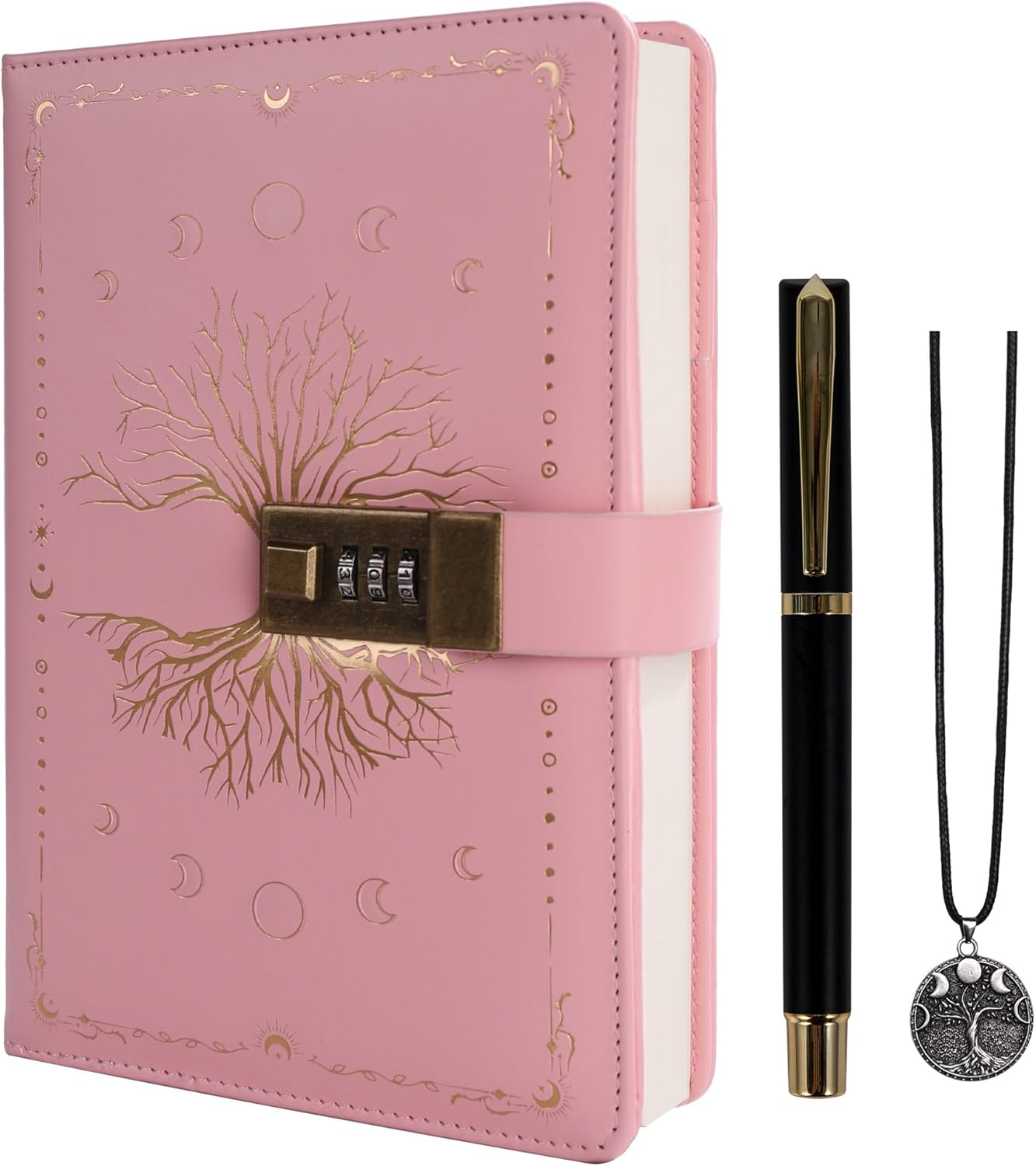 TIEFOSSI Diary with Lock, Tree of Life Vintage Journal with Lock for Women Men, A5 Refillable Notebook with Lock for Writing, 224 Numbered Pages - Green image number 5