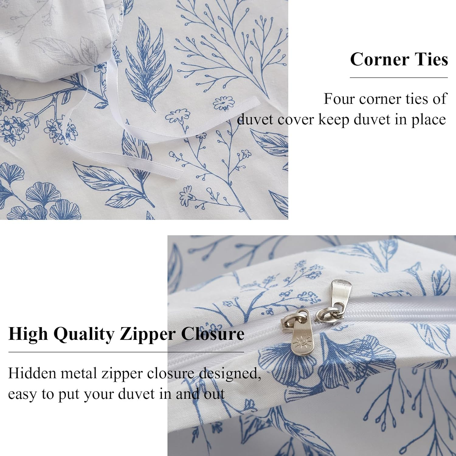 MICBRIDAL EAVD Garden Style Botanical Duvet Cover Queen Soft 100% Long Staple Cotton Cute Birds and Leaf Print Bedding Set with 2 Pillowcases Chic Green Leaves Comforter Set with Zipper Closure image number 6