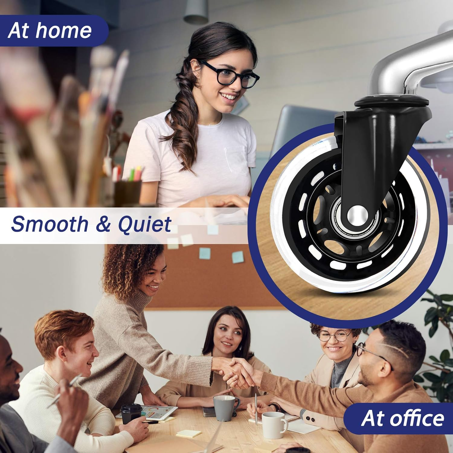 Office Chair Wheels for IKEA Chairs ,10Mm Stem (Set of 5), 3" Heavy Duty Replacement Swivel Rubber Casters Quiet & Smooth Rolling for Ikea Chair Casters, Protection for Hardwood Floors or Carpet. image number 2