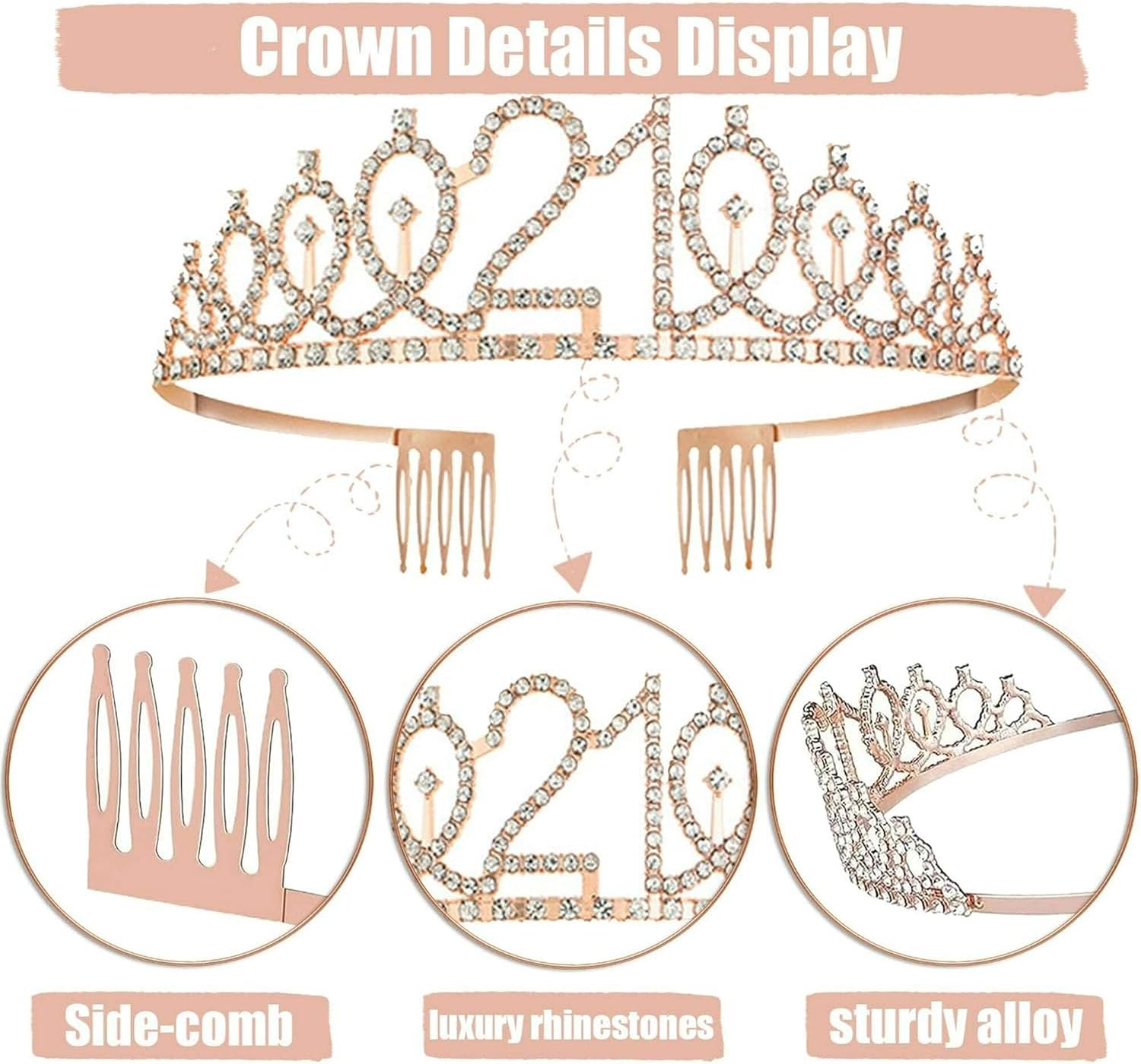 Birthday Party Favor Supplies for Women, Rose Gold Tiara & Sash, Pink, Adult, 21