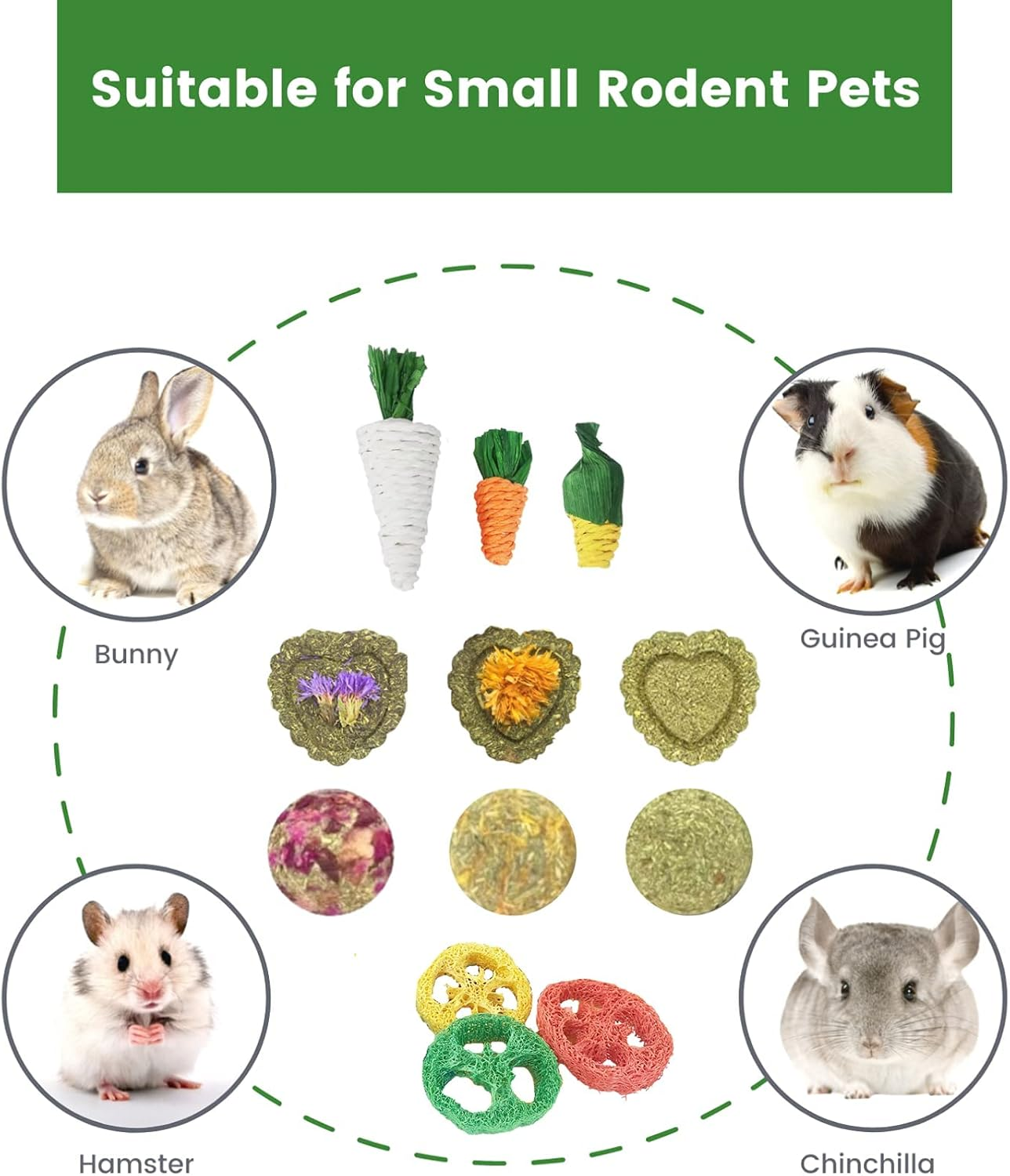 12 PCS Rabbit Toys, Bunny Toys for Rabbits, Guinea Pig Chinchilla Hamster Bunny Rabbit Chew Toys, Small Animal Teeth Care, Chinchilla Hamster Guinea Pig Rabbit Treats image number 3