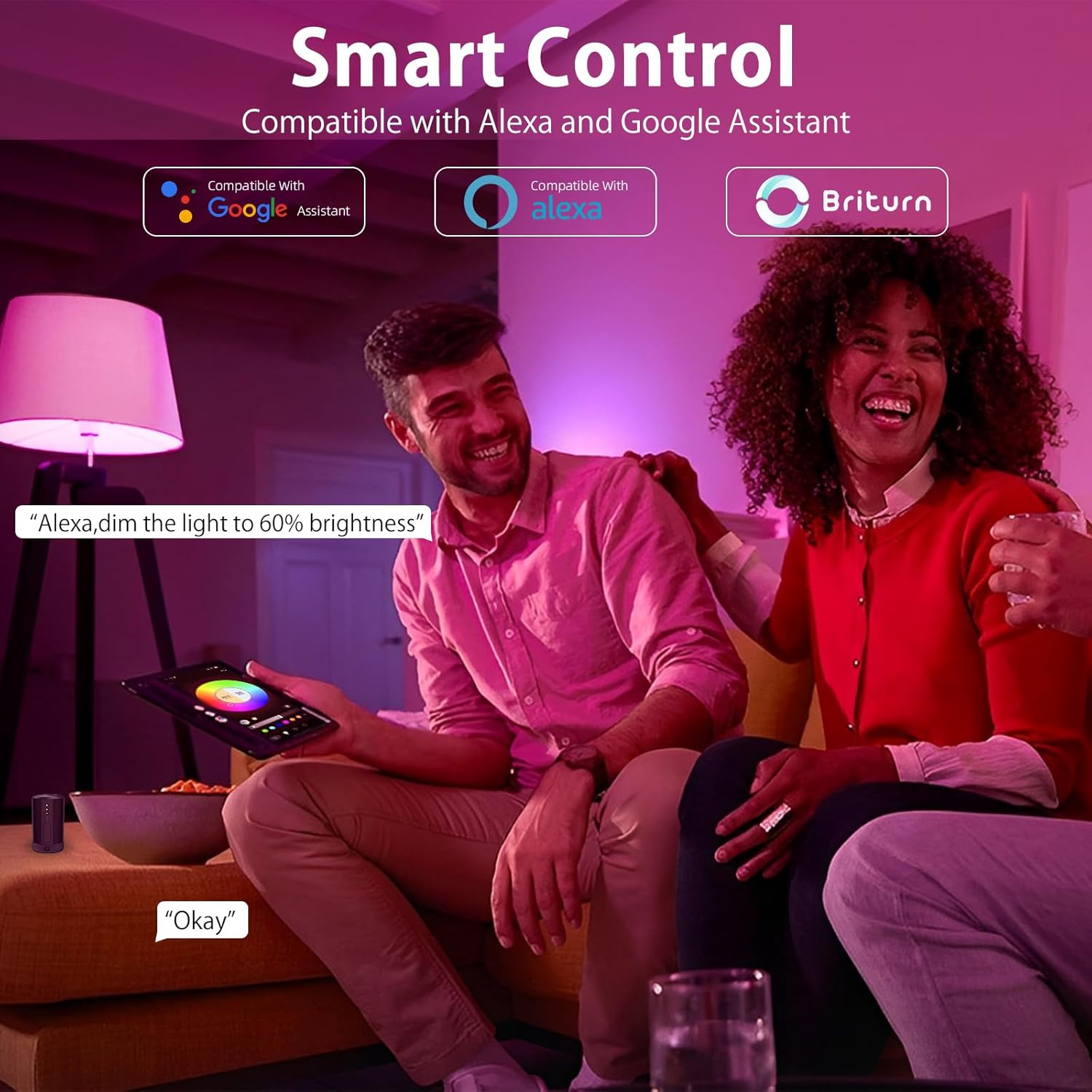 LED Smart Wifi Bulbs E27 Alexa&Google Home Compatible with Music Sync,Dimming, Color Changing, Timing,Group Control, Preset Scenes, RGBCW Multicolor Smart Bluetooth Light Bulbs 60W, 800Lm(2-Pack) image number 4