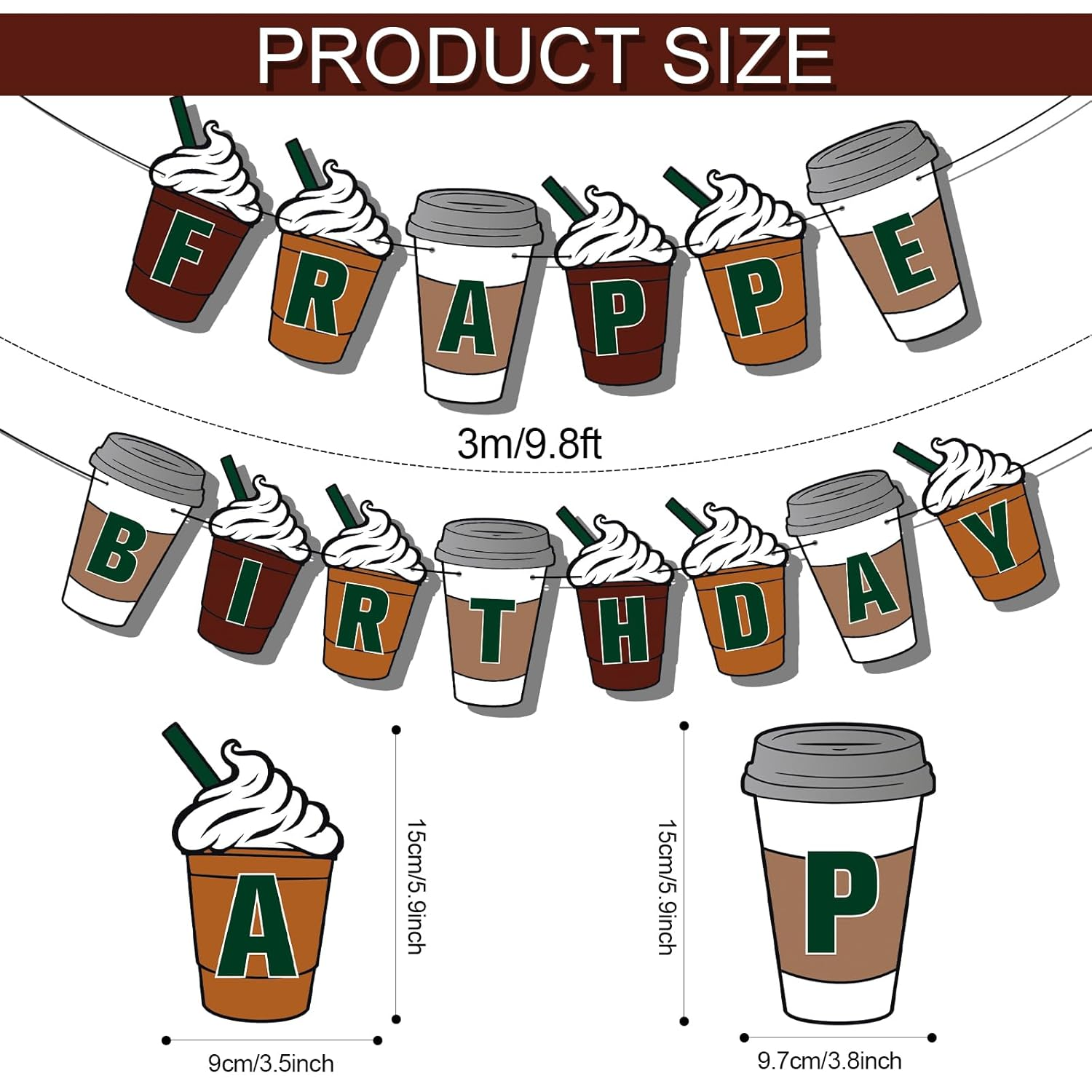Frappe Birthday Banner, Pre-String Frappe Coffee Birthday Decorations Frappe Birthday Banner Coffee Themed Party Decorations for Coffee Party Supplies image number 2