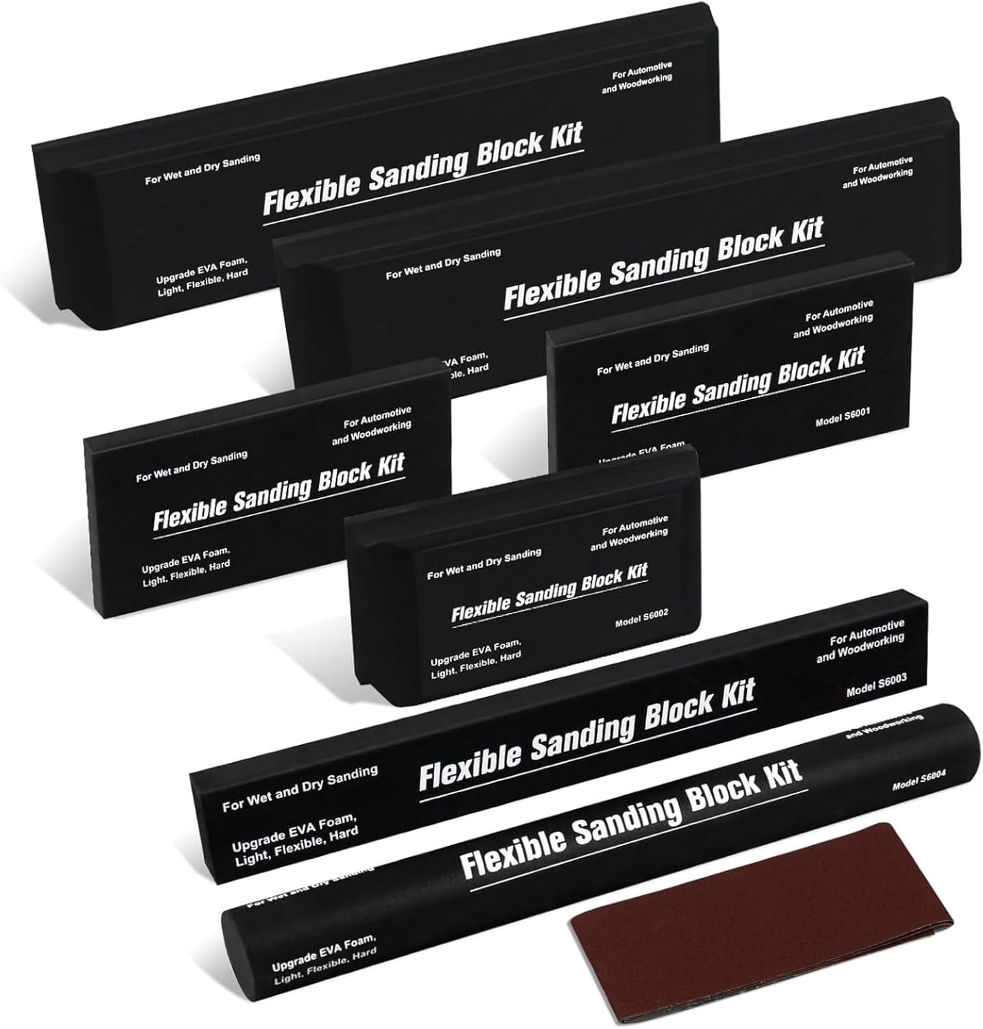 Ssumght Sanding Blocks Kit,7Pcs Flexible EVA Foam for Wet or Dry Autobody, Automotive Car Bodywork Paint, and Woodworking, Includes Sandpaper (Black) image number 6
