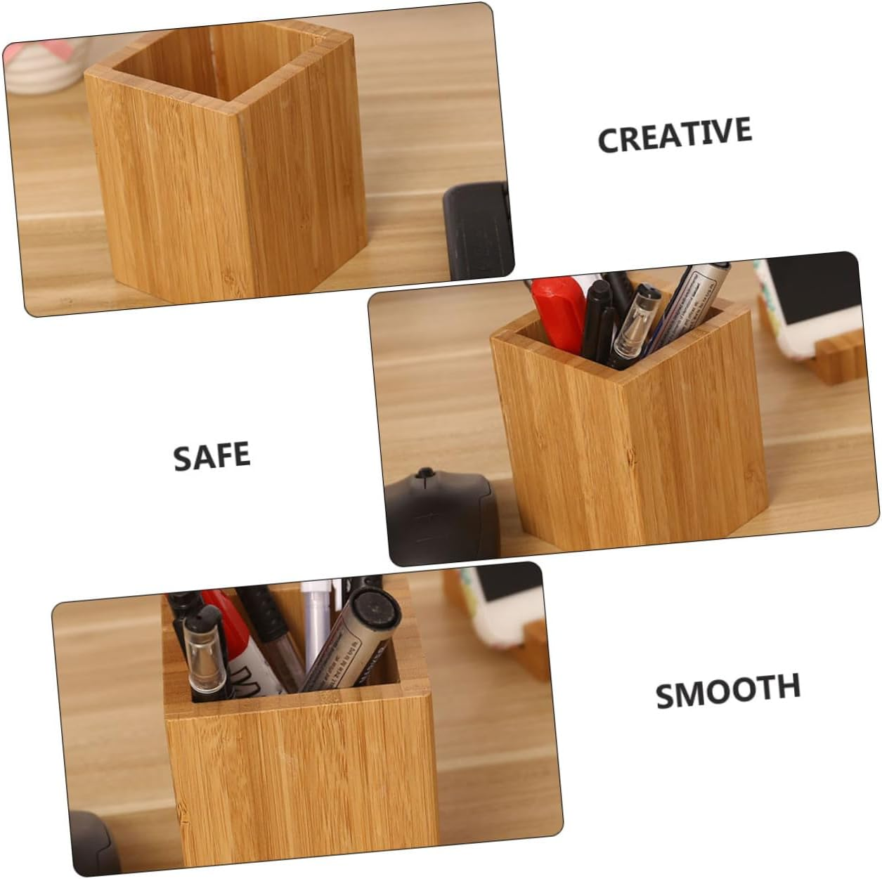 NUOBESTY Bamboo Storage Box for Desktop Pen Holder Natural Style Pen Basket Multifunctional Organizer for Office and Home Decorative Accessories image number 5