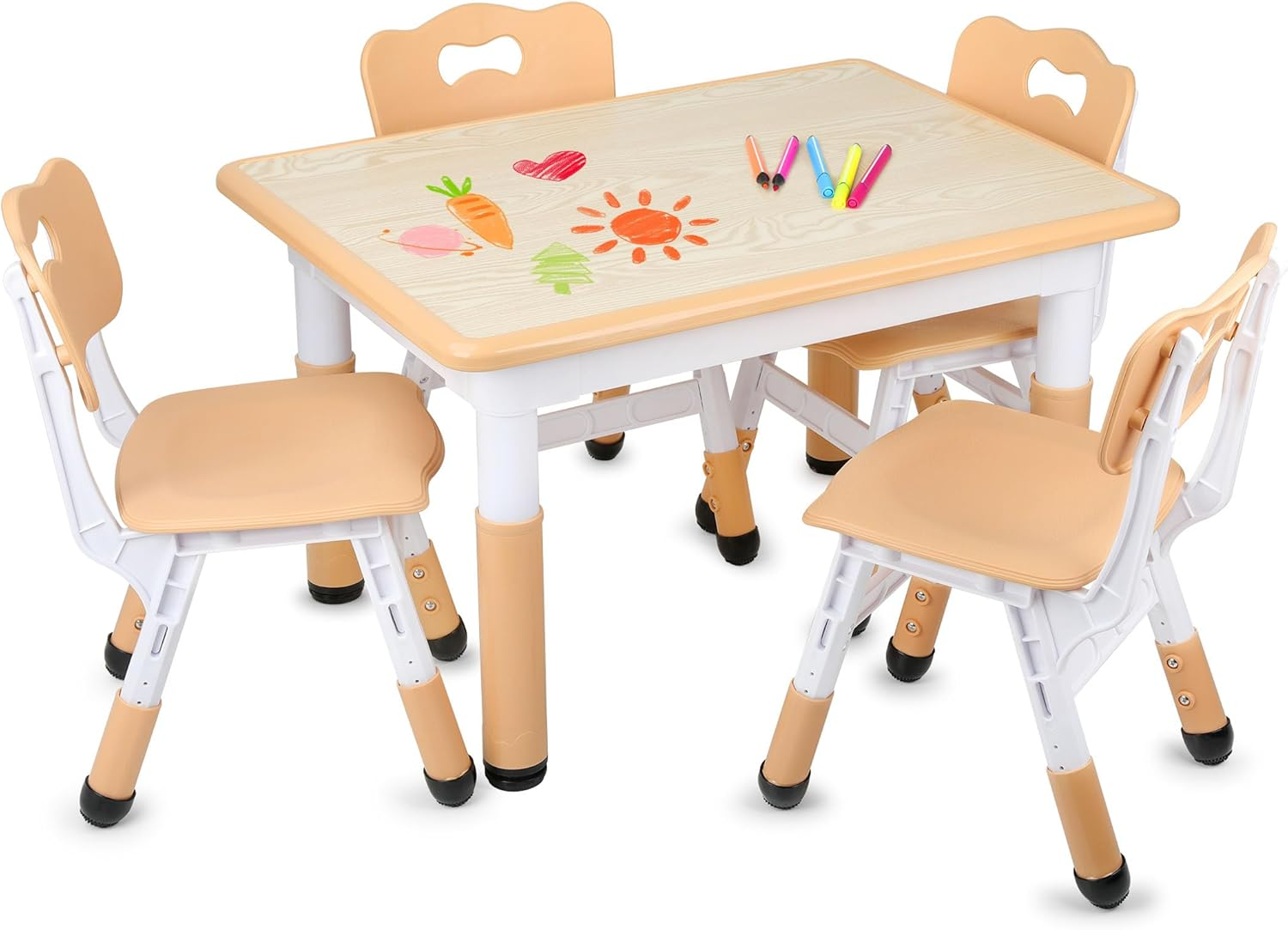 Omebel Kids Table and 4 Chairs Set, Height Adjustable Toddler Table and Chair Set, Graffiti Desktop, Classroom/Daycare/Home, Children Multi-Activity Toddler Table for Ages 2-8 image number 6