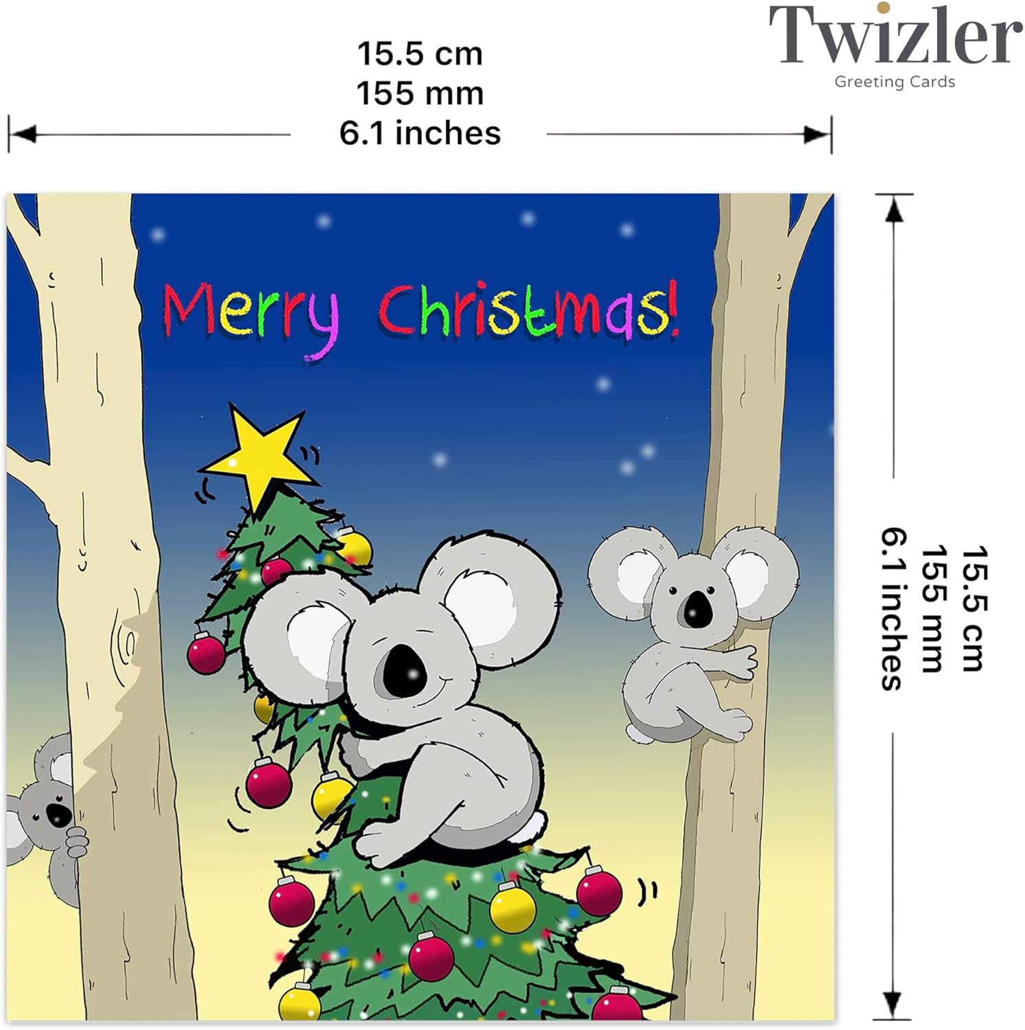 Twizler Merry Christmas Card with Koala Bear - Happy Christmas Card - Xmas Card - Funny Christmas Card - Female Christmas Card - Male Christmas Card - Mens Christmas Card - Womens Christmas Card image number 5