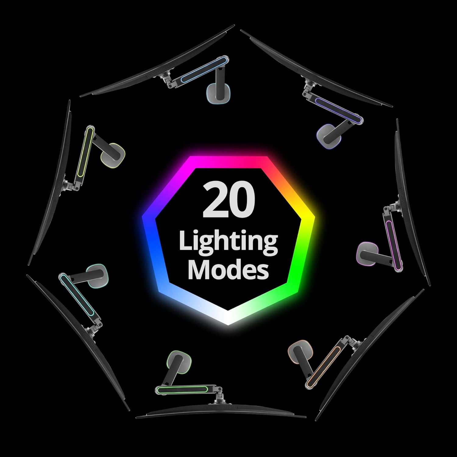 AVLT Single RGB Gaming Monitor Arm Desk Mount, Fits 27&rdquo;-45&rdquo; Monitors, 20 Lighting Modes with Touch Control, Adjustable Height, Swivel Tilt Rotation - Dark Gray image number 3