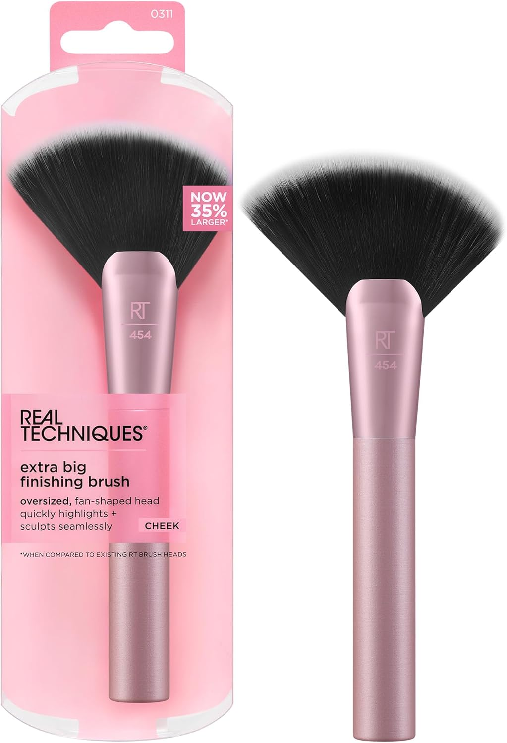 Real Techniques Extra Big Finishing Brush, Large Makeup Brush for Powder Bronzer, Highlight, & Contour, XL Fan Brush for Quick Application, Stocking Stuffer, Cruelty-Free, Synthetic Bristles, 1 Count image number 3