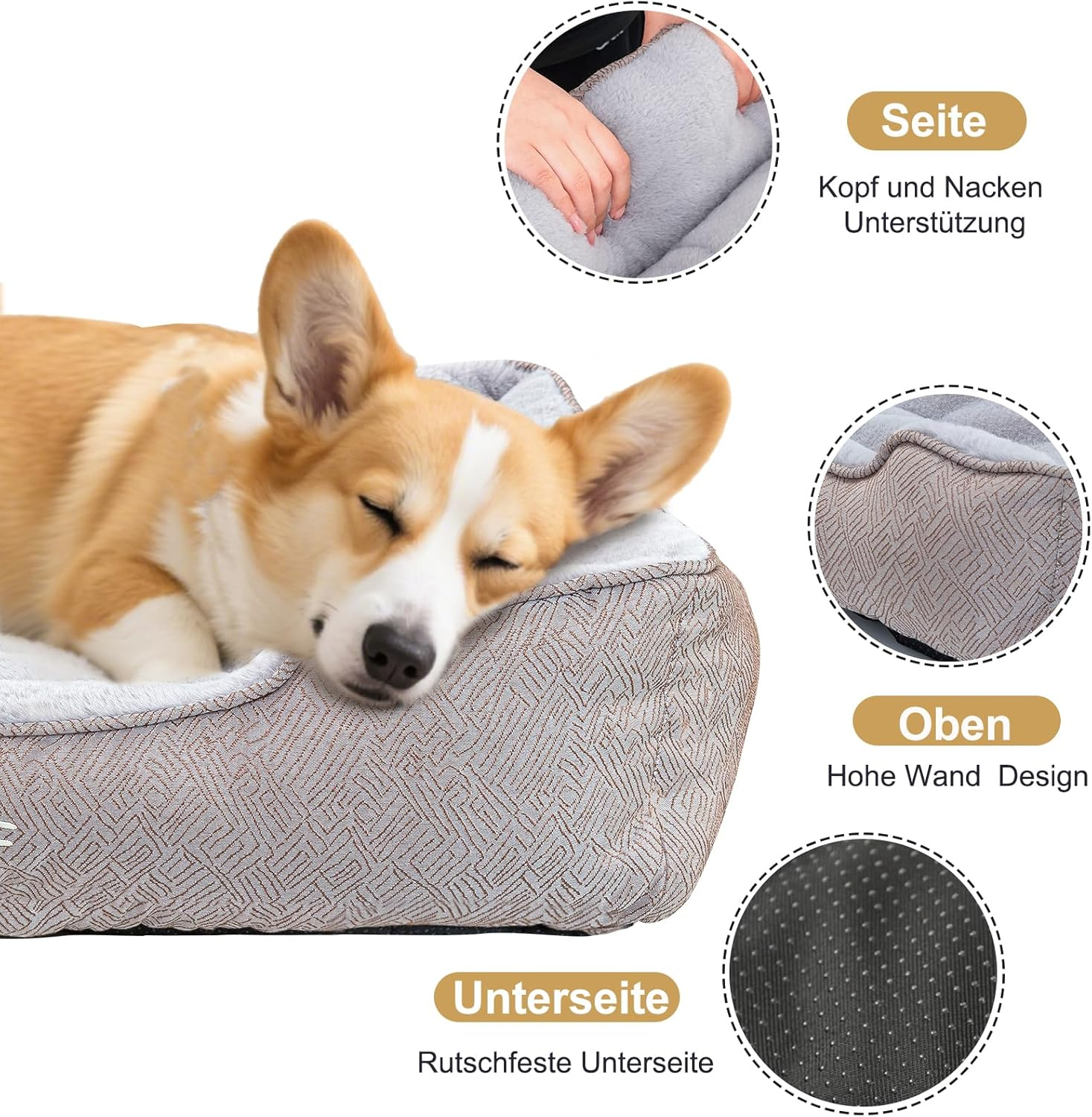 JOYELF Dog Bed Washable Calming Pet Bed, anti Anxiety Cat Bed & Sofa, Cute Plush Pet Bed for Small Dog and Cat - Small Rectangle image number 5