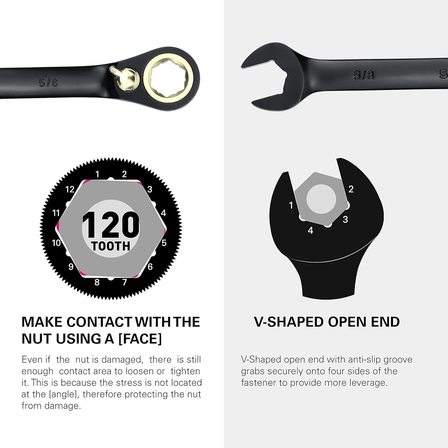 STARWORK TRUE MECHANIC&trade; 20 Pc. 120T Reversible Ratcheting Combination Wrench Set, Non-Slip, Long Pattern, SAE, Metric, Professional, with Portable Roll-Up Pouch Bag image number 3