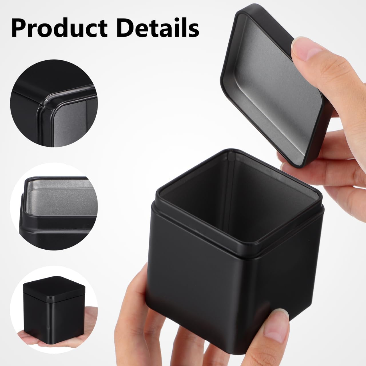 Luxshiny 10Pcs Black Square Metal Tin Containers for Storage, Portable Airtight Tea Canisters for Loose Leaf Tea, Multi-Purpose Small Storage Boxes for Candy, Medicine, and Accessories