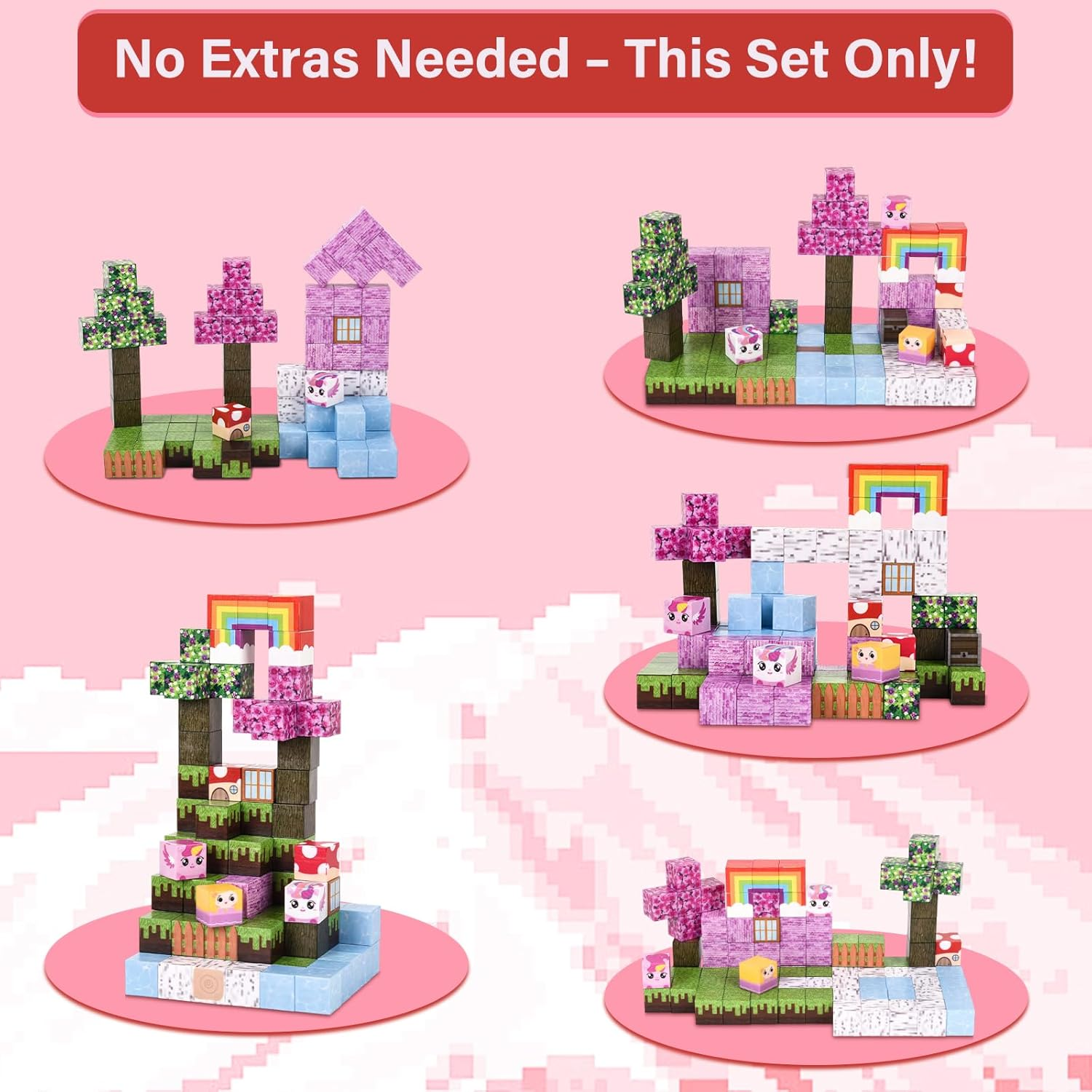 Magnetic Blocks 100PCS Unicorn Themed, Milliefun Magnetic Building Blocks 2 * 2CM, Toddler STEM Montessori Sensory Toys for Age 3 4 5 6 7 8 Years Old Boys & Girls, Kids Christmas Birthday Gifts image number 2