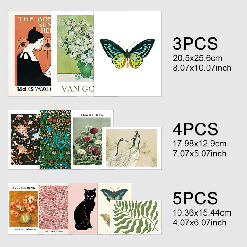 ZIENVE Eclectic Wall Decor Posters, Retro Maximalist Home Decor Aesthetic Vintage, Modern Colorful Boho Gallery Wall Art Prints for Bedroom Dorm, Unframed