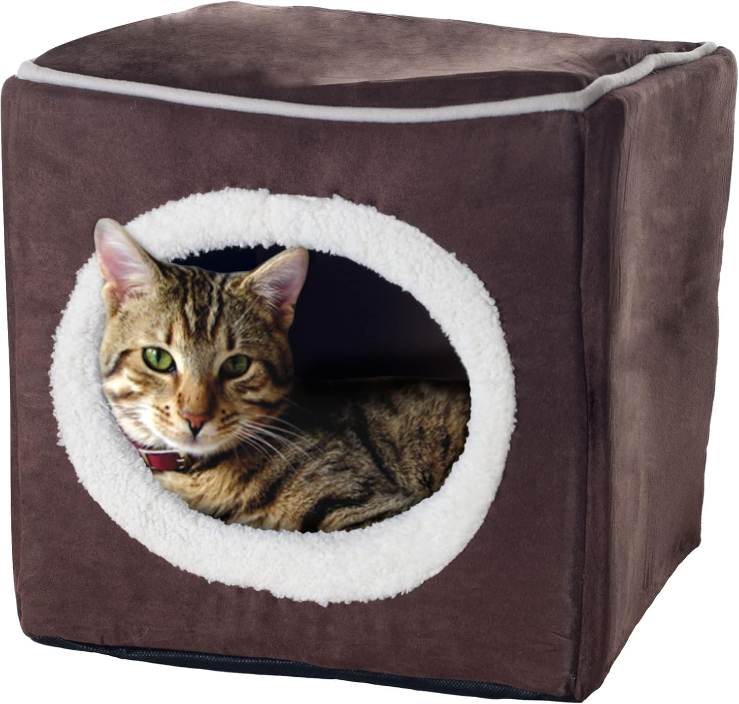 PETMAKER 80-PET6018 Cat Pet Bed, Cave- Soft Indoor Enclosed Covered Cavern/House for Cats, Kittens, and Small Pets with Removable Cushion Pad (Grey), 13X12X12