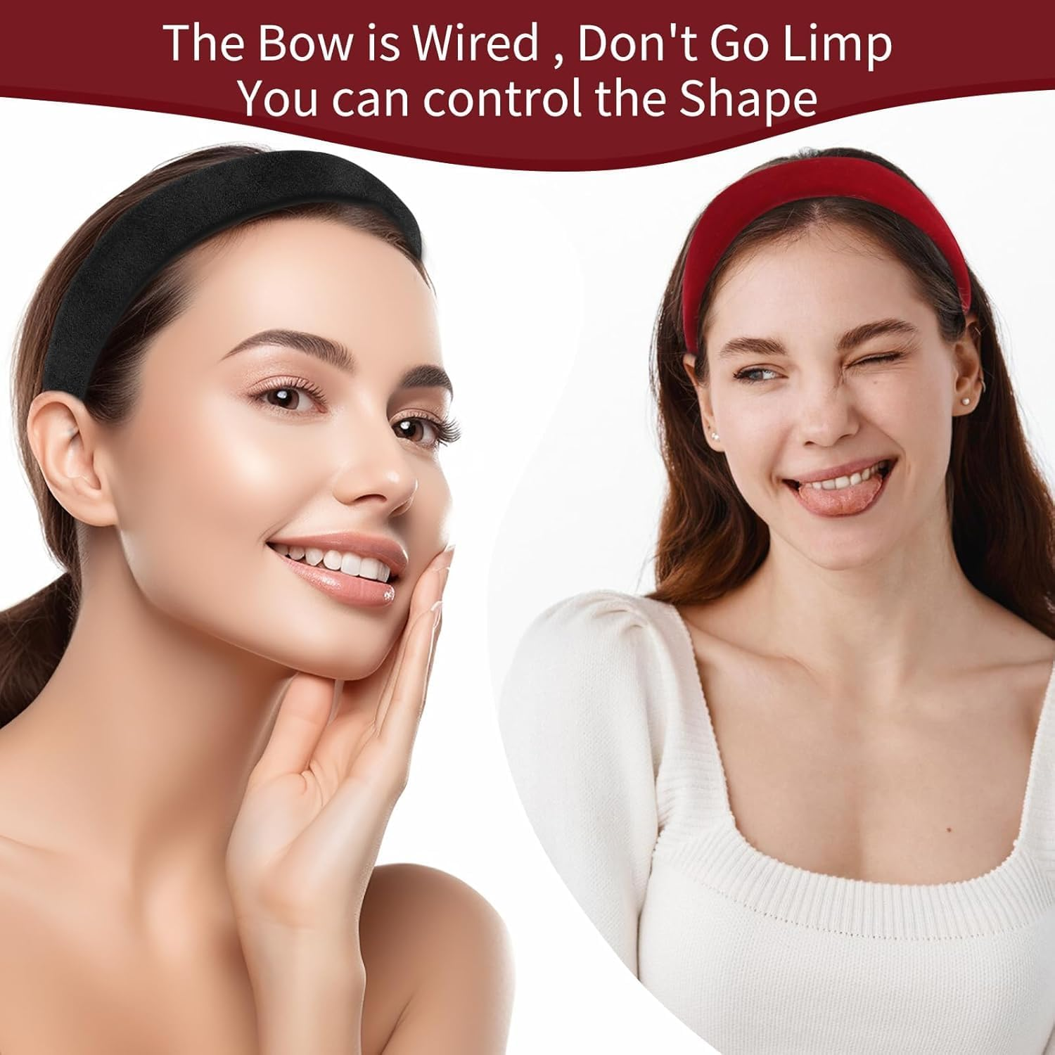 Black Red Velvet Padded Headbands,2Pcs Black Red Wide Thick Velvet Headband,Black Red Wide Velvet Headband Hair Band,Black Red Wide Padded Headbands Velvet Headbands Non-Slip Fashion Velvet Hair Band image number 3