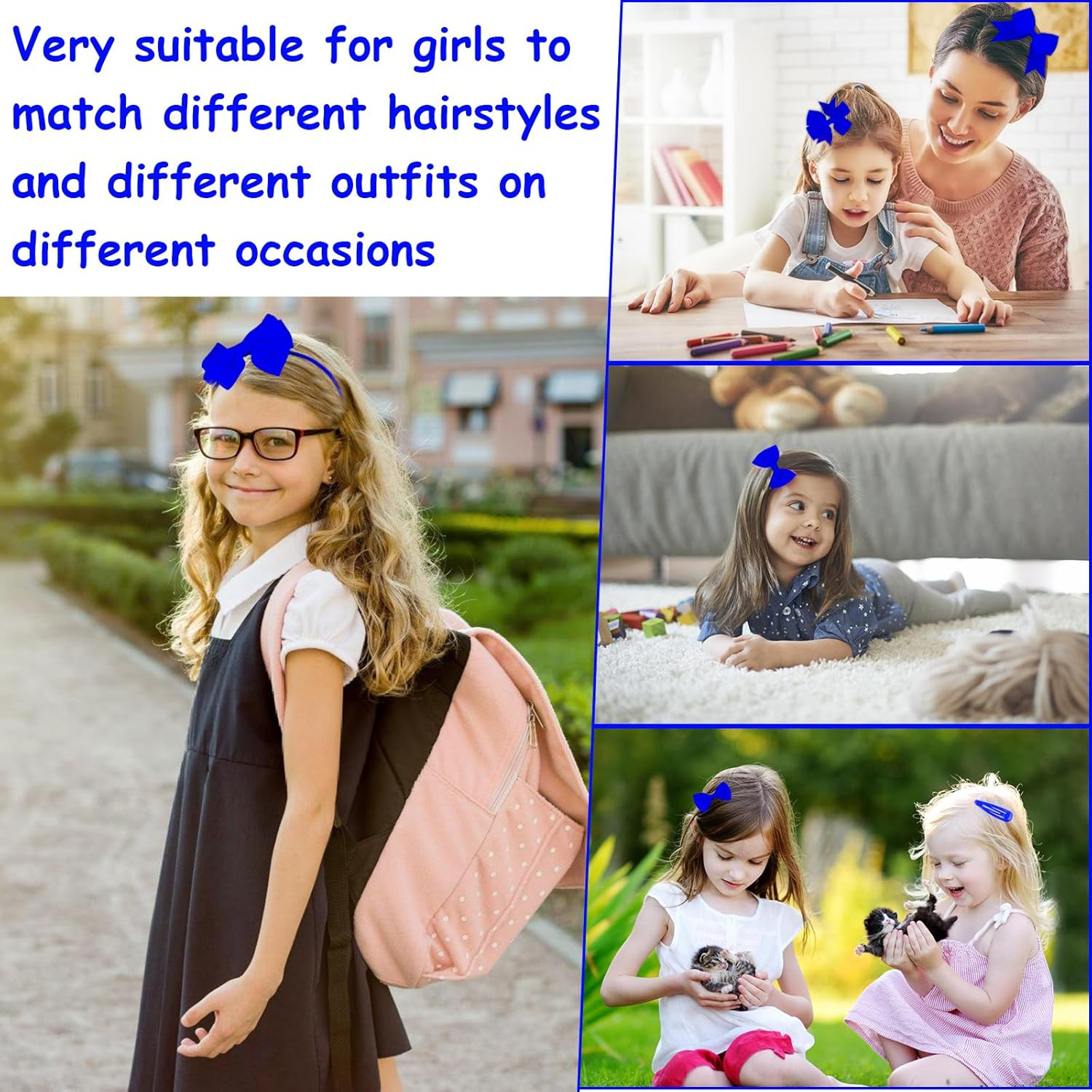 MOSTFUN Girls' Hair Accessories Set, 55 Pcs Blue Bow Hair Clips, Hair Bands, Ponytail Holders, Elastic Bands, Hair Clips with Bows, Perfect for School, Parties, Gifts
