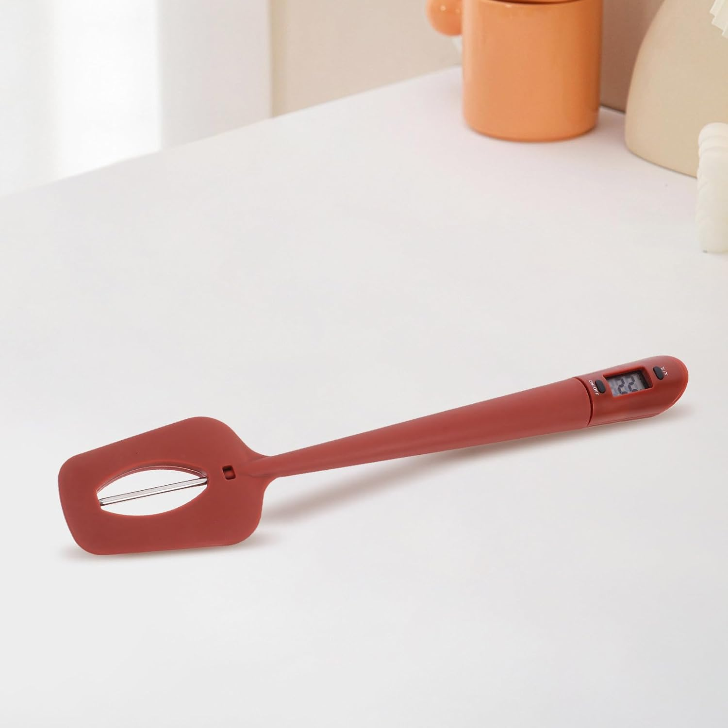 EXAOMBLE Silicone Spatula Thermometer for Candy Baking with Digital Temperature Gauge, Brown Heat-Resistant Kitchen Tool for Jam, Chocolate, and Dough Cooking image number 1