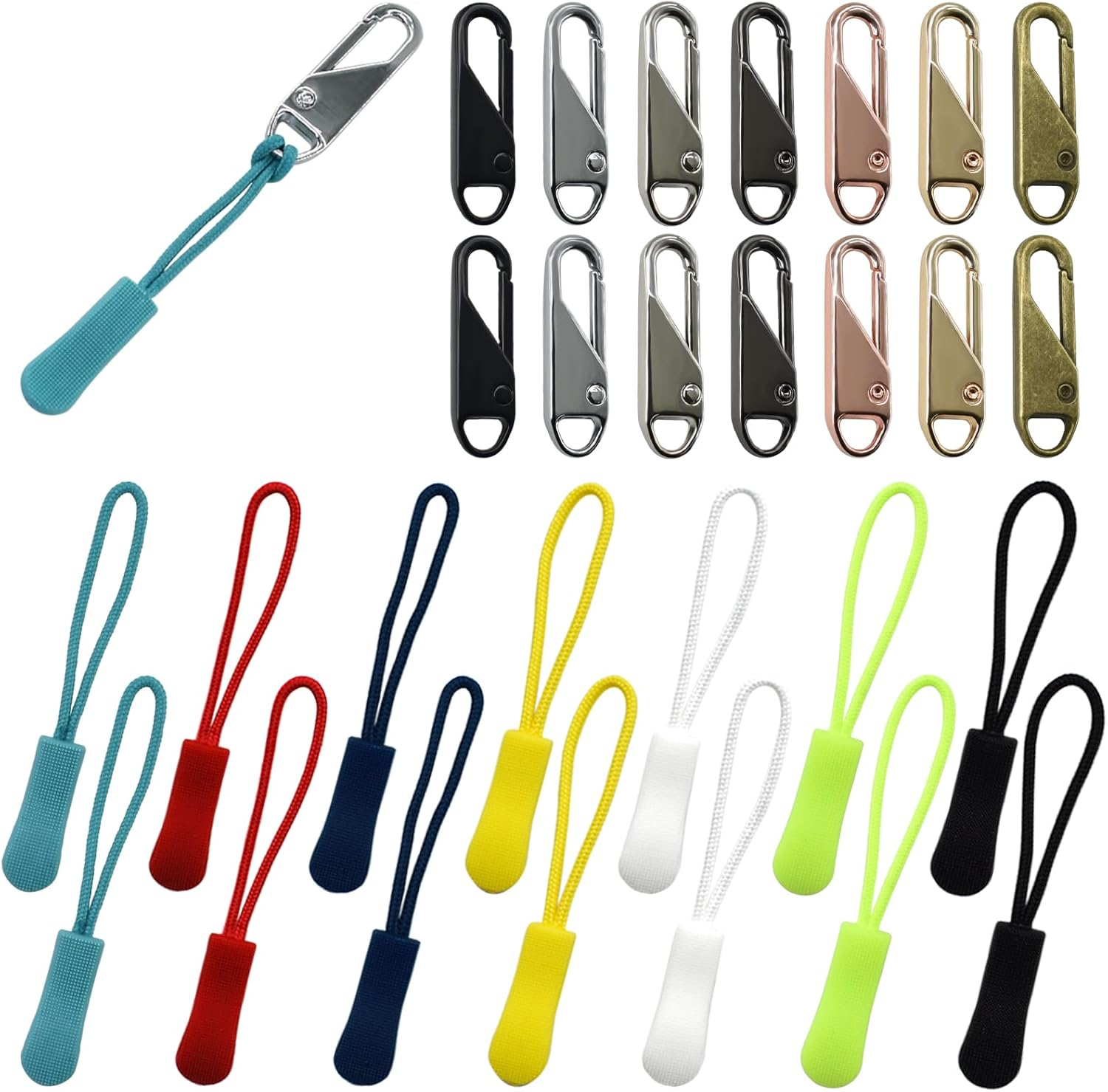 BDS-HOME 28 Piece Zipper Pull Replacement Kit - Detachable Zipper Cord Extension Fastener Metal Slider Replacement Fastener Nylon Rope for Luggage, Backpack, Jacket, Purse image number 4