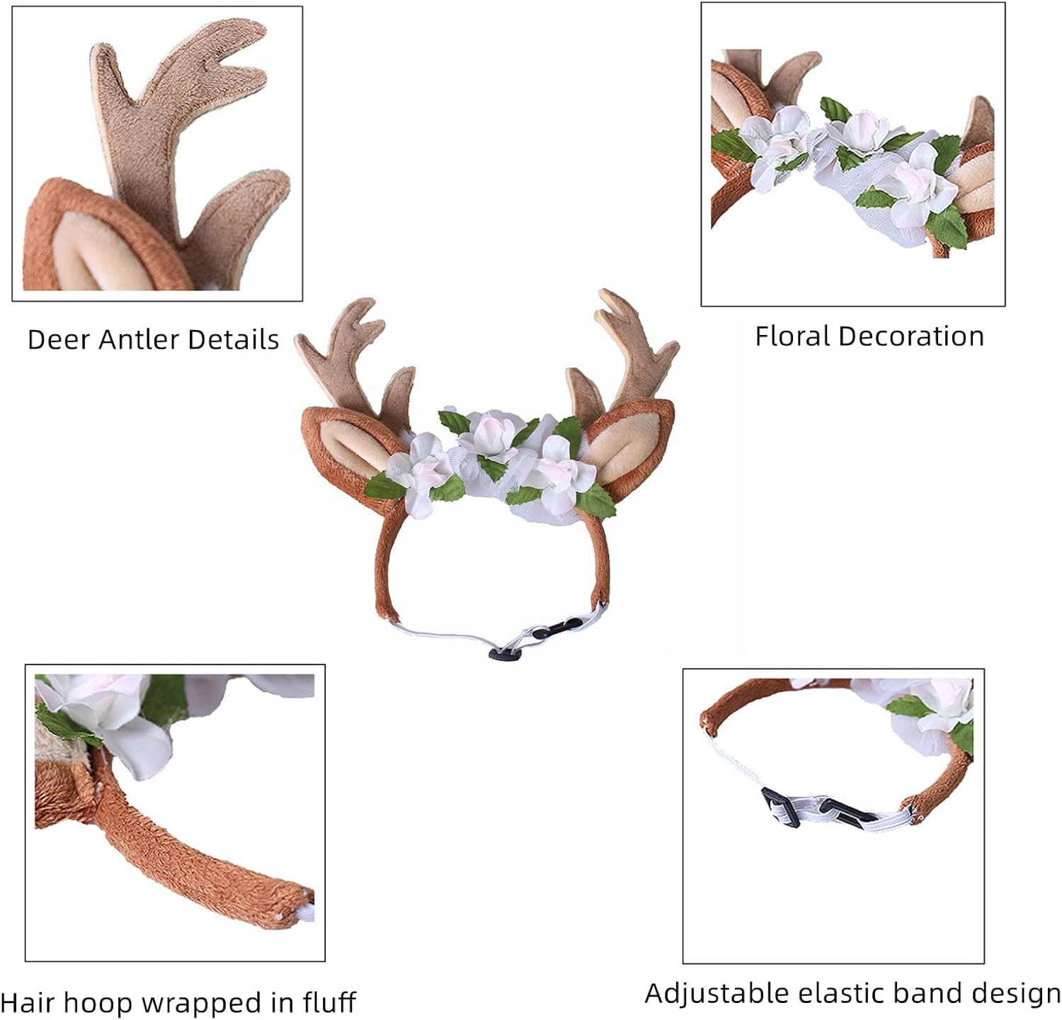 Adjustable Christmas Pet Deer Antlers Headbands Dog Reindeer Head Band Elk Headwear Cosplay Costume for Cat Puppy Pet &hellip; (Floral, L) image number 1