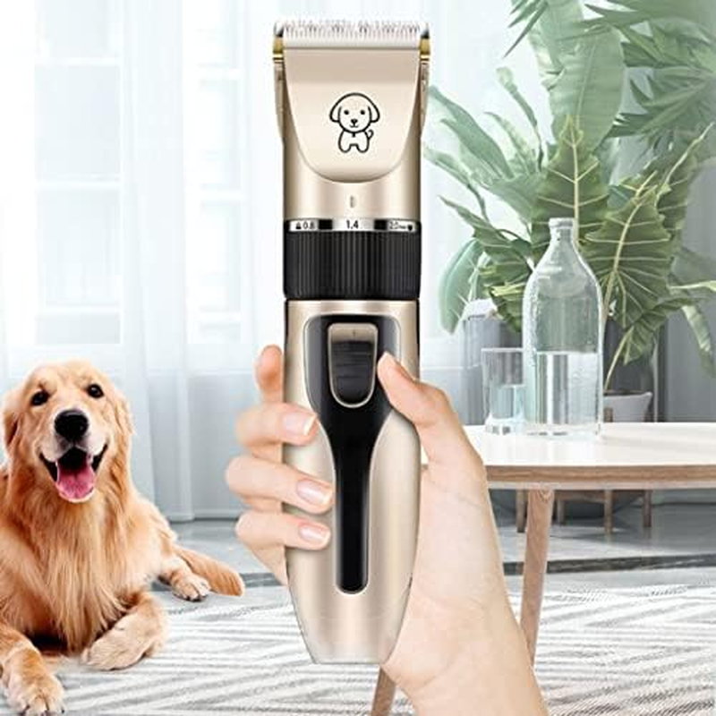 Retoo Dog Clipper for Dogs and Cats with 4 Attachments Cordless Comb, Scissors, File, Pet Hair Trimmer, Dog Trimmer, Rechargeable Pet Hair Trimmer, Dog Grooming Clippers, Gold