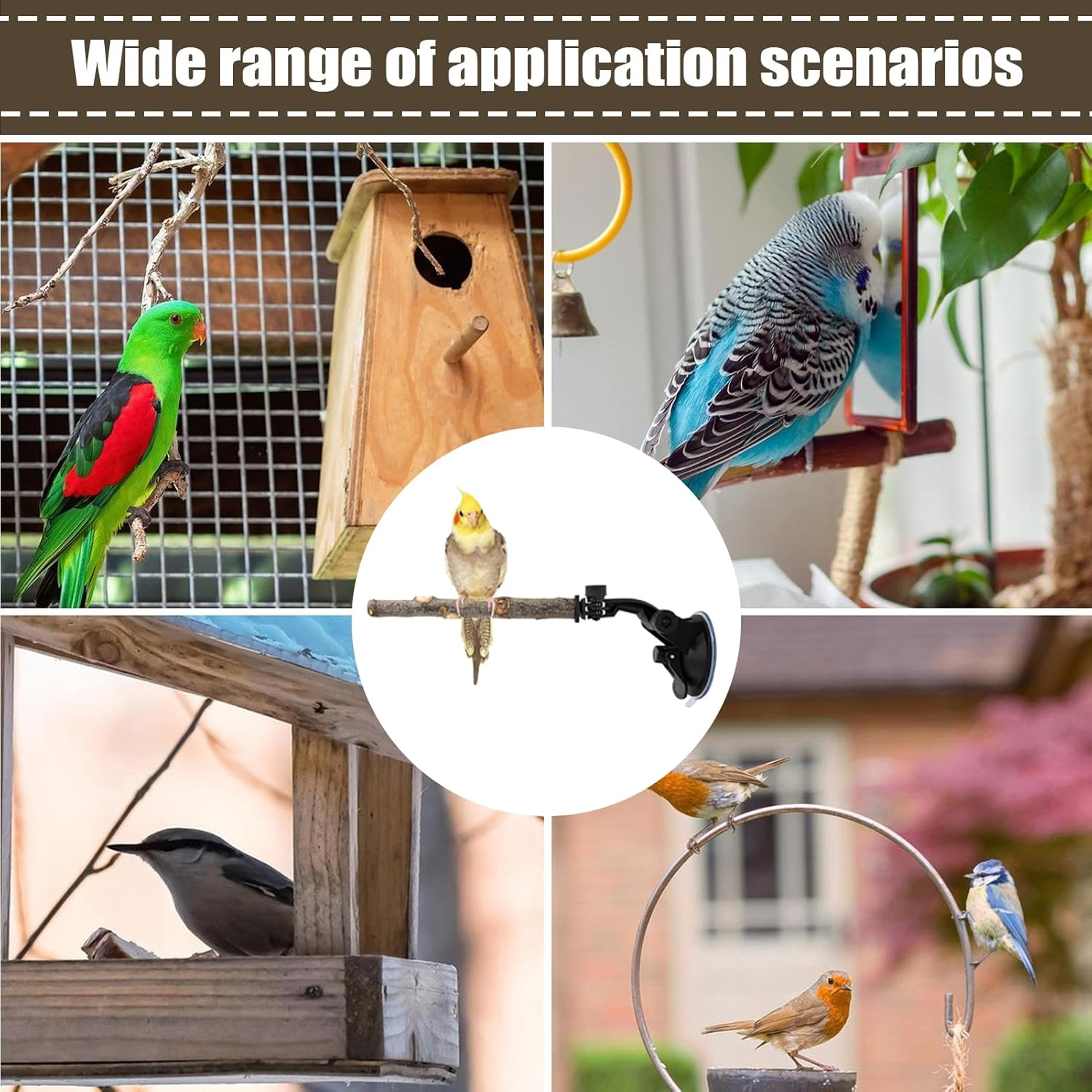 Suction Cup Bird Perch | Adjustable Stand Toy for Training,Wood Window Suction Cup Bird Perch Toy | for Balcony Apartment Patio Porch Tree Shower Wall Mirror image number 5