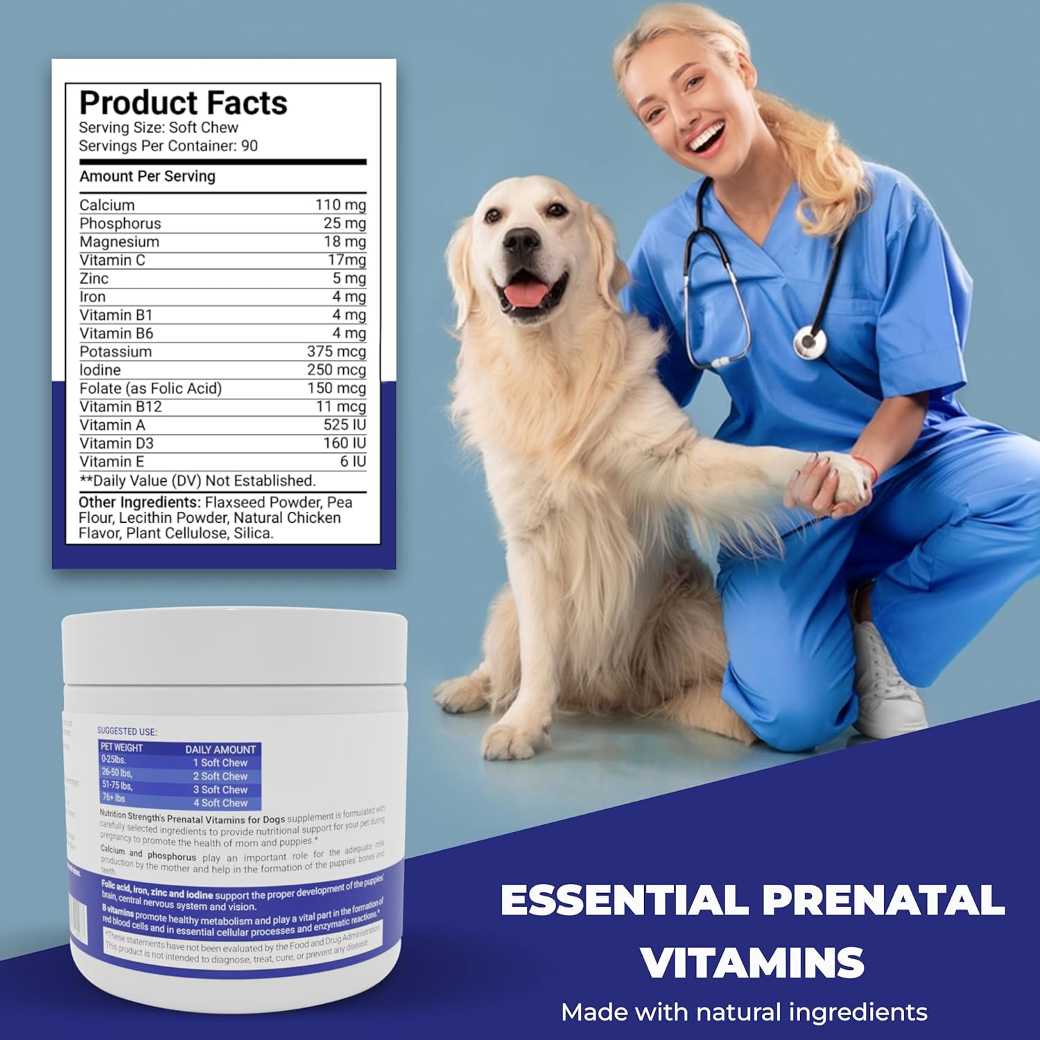 Dog Prenatal Vitamins - Prenatal Vitamins for Dogs to Support Puppy Development & Maternal Health - Essential Dog Pregnancy Vitamins with Folic Acid & Probiotics - 90 Soft Chews image number 5