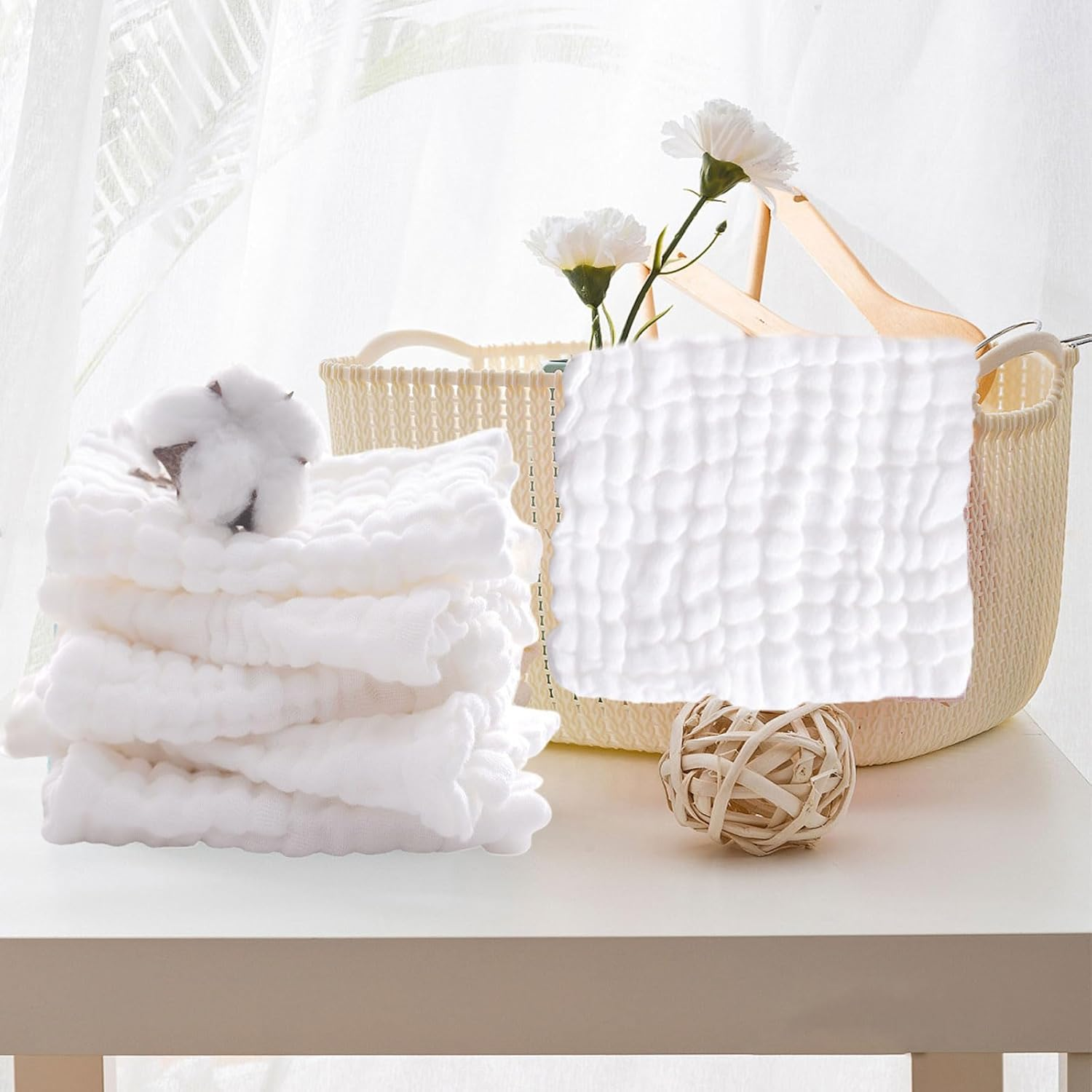 10-Pack Muslin Burp Cloths for Baby, 100% Cotton Baby Washcloths, Soft Washcloth& Absorbent Baby Towel, 20''X10'' Large Size, Suitable for Boys and Girls（White） image number 3