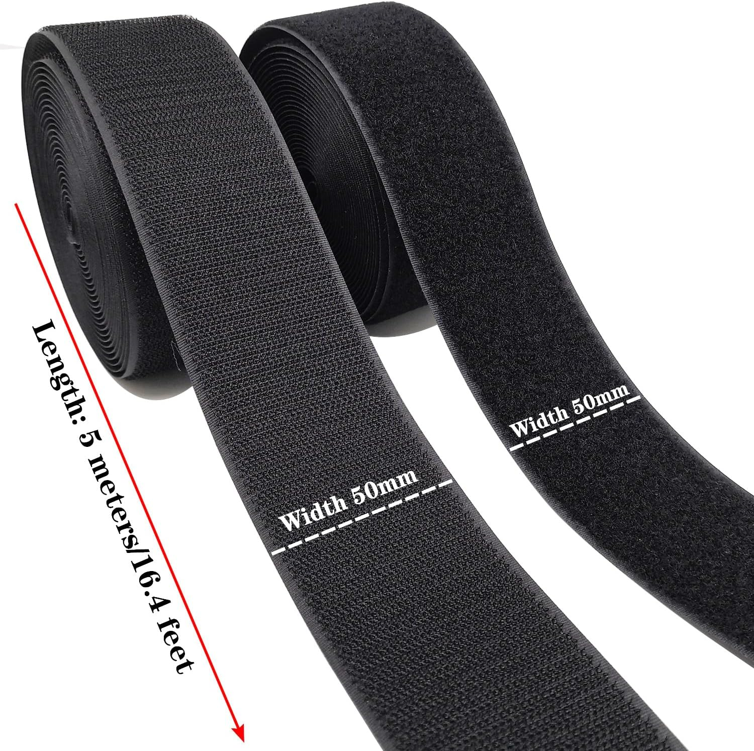 Sew on Hook and Loop Tape, 5CM X 5M Non-Adhesive Back Nylon Fabric Fastener, Heavy Duty Non Adhesive Fabric Tape for Crafts DIY and Sewing Projects around Home and Office