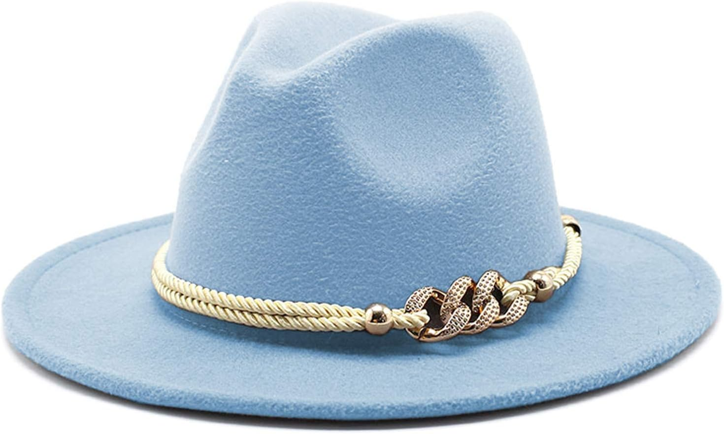 Gossifan Lady Fashion Wide Brim Felt Fedora Panama Hat with Ring Belt