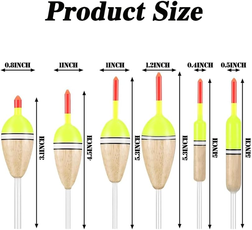 NYGHMY 12 Pcs Balsa Wood Slip Bobbers &mdash; Fishing Floats for Crappie, Bluegill, Trout, Bass, Panfish, Catfish, Walleye &mdash; 6 Sizes Tackle Accessories image number 4