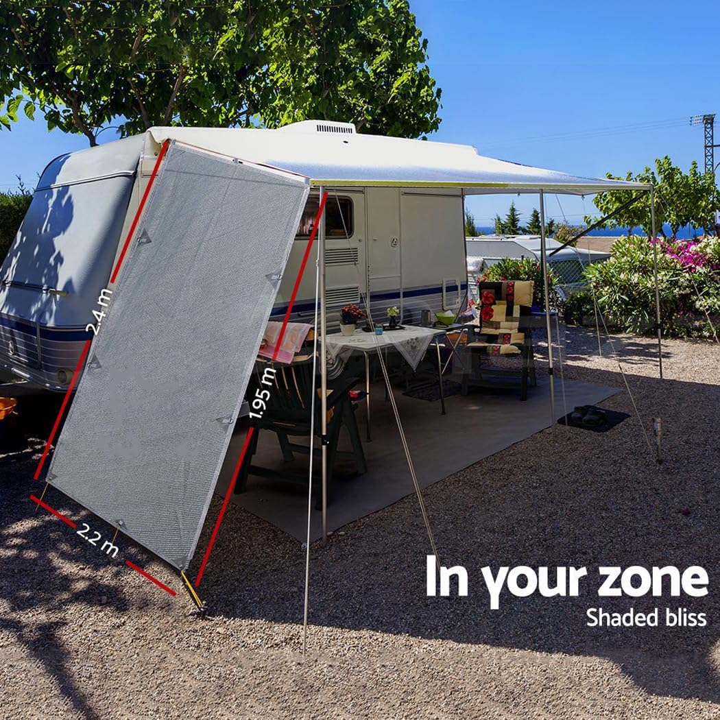 Caravan Privacy Screens Roll Out Awning Sun Shade End Wall Side Grey (Grey, 1.95 X 3.4M) image number 5
