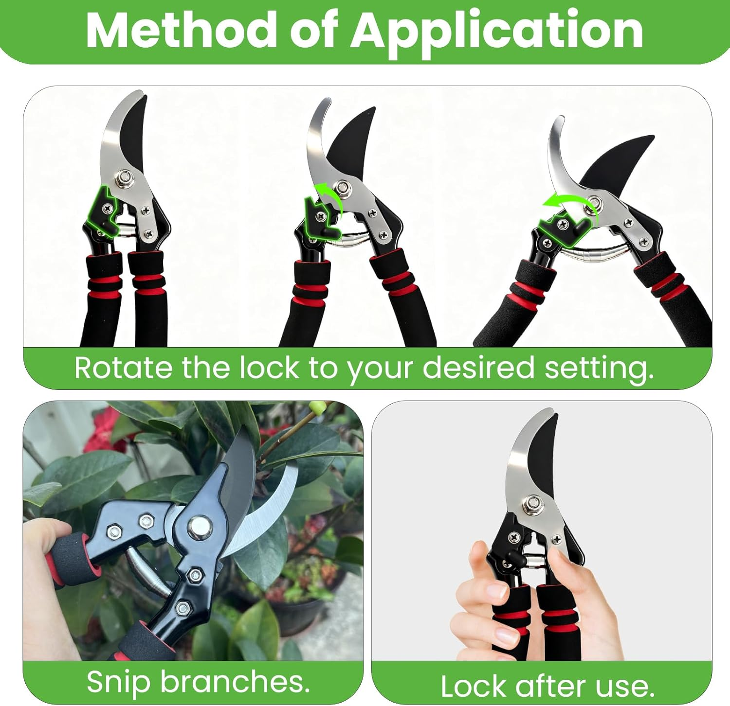 UUNXAM Pruning Shears& Garden Secateurs, Easy to Use Gardening Tools with Grip Handles Sharp, for Plants, Flowers, Bonsai & Branch Trimming image number 3