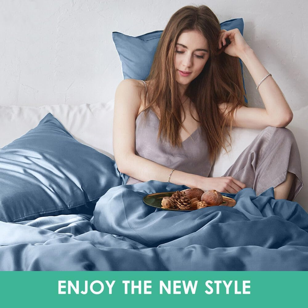 1000TC All Size Ultra Soft Cool Summer Art Silk Silky Satin Quilt Doona Duvet Cover Set (Grey, Double) image number 6