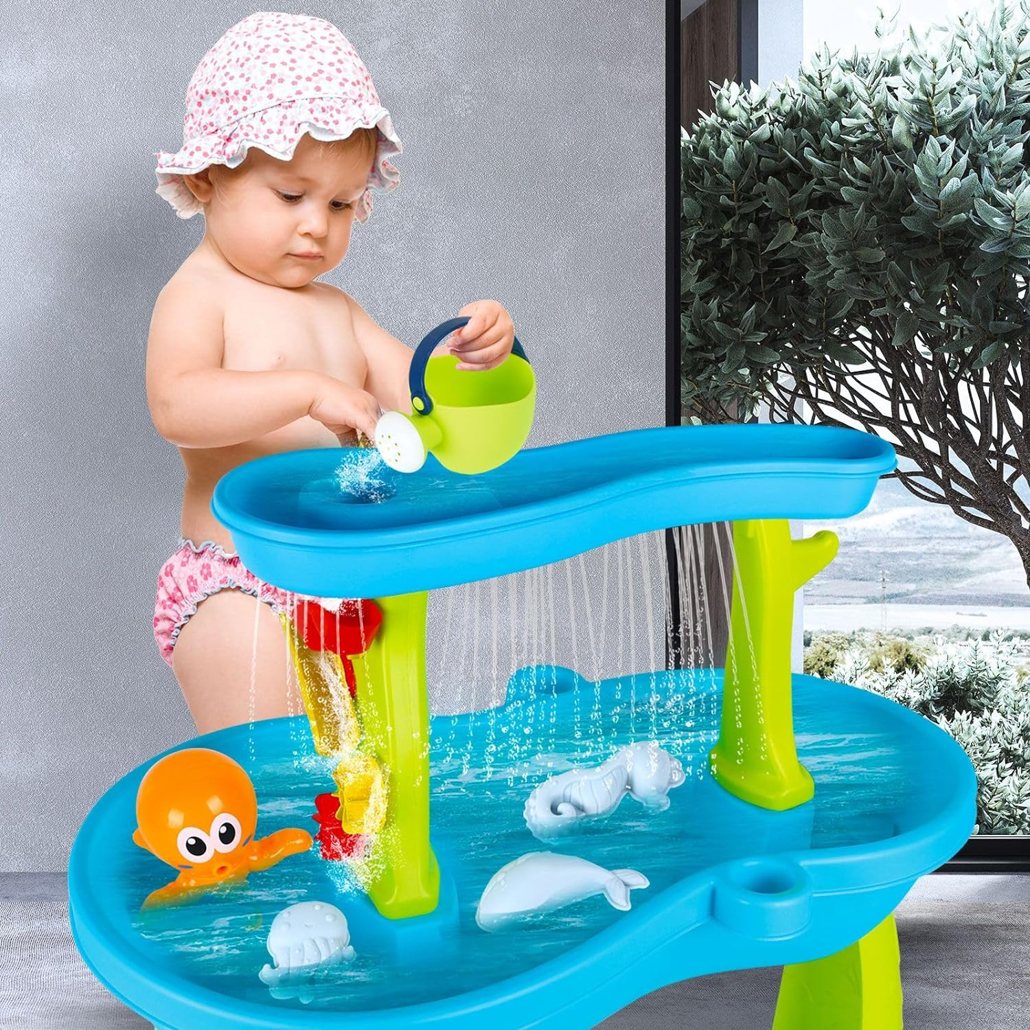 KIDBOT Sand and Water Table,2 Tier Pool Play Toys for Educational Beach Outdoor Activity Summer Backyard Kids Pretend Set image number 5