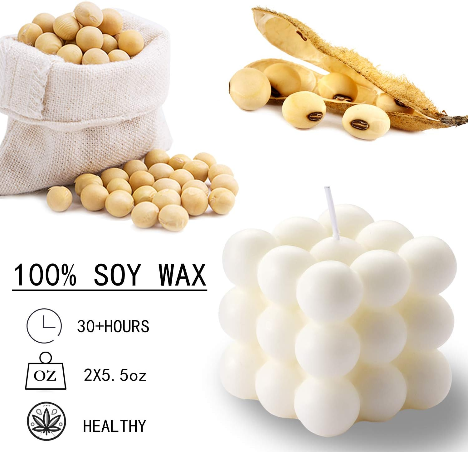 ACITHGL Bubble Candle - Cube Soy Wax Candles, Home Decor Candle, Scented Candle Set 2 Pieces, Home Use and Gifting (White+Green) image number 3