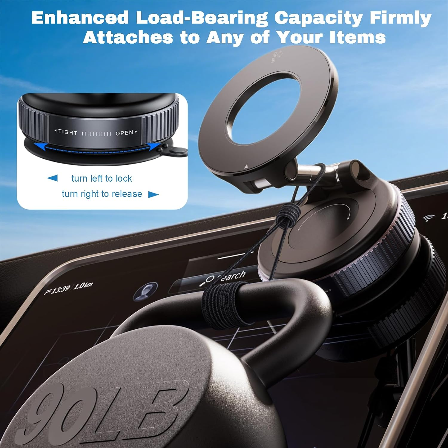 Zvorgath Magnetic Car Phone Holder Stand with Strong Suction - Upgraded 360&deg; Swivel Lock Vacuum Magnetic Phone Holder Compatible with Iphone/Android for Car/Gym/Mirror image number 5