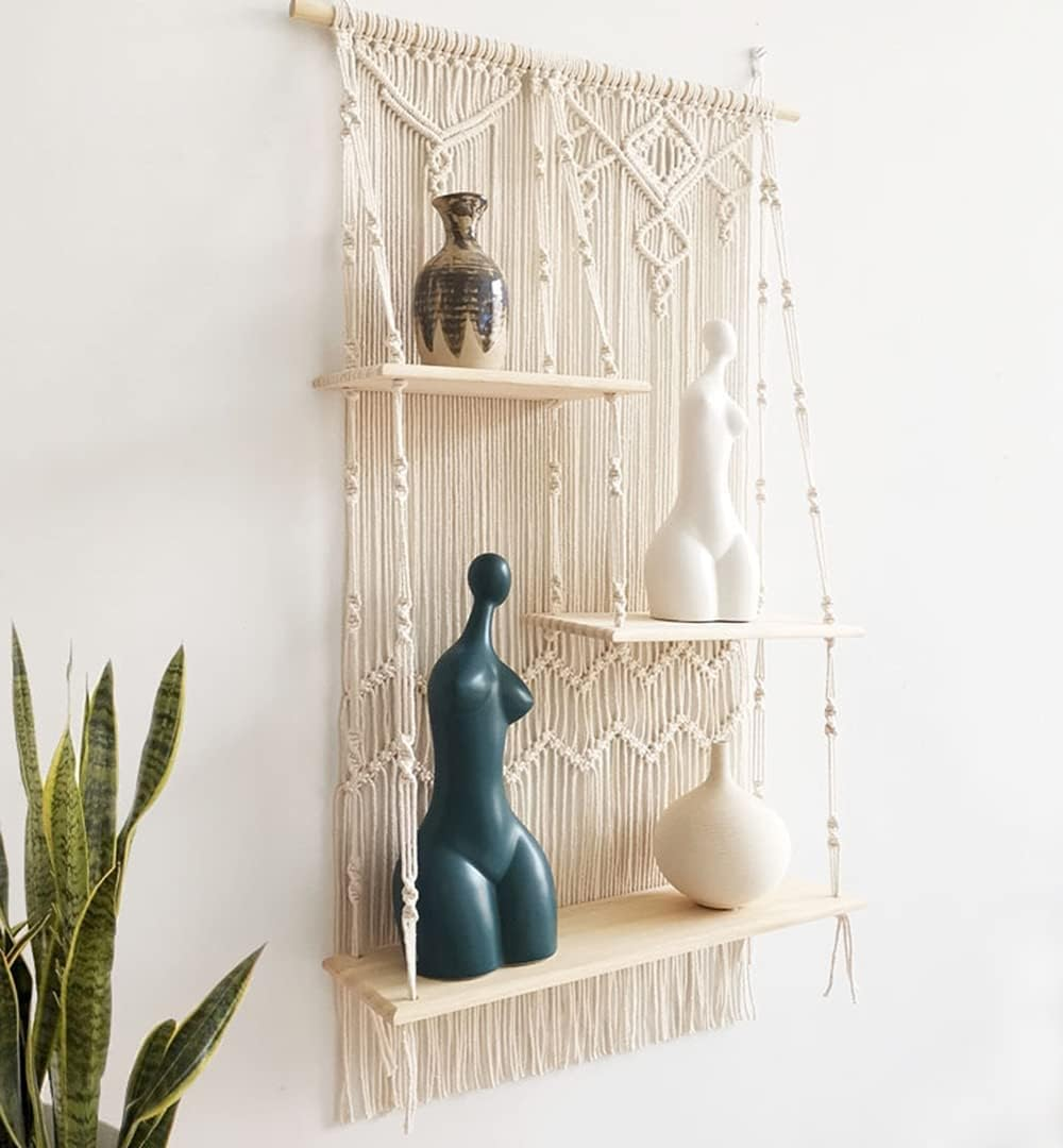 Geepro Handcrafted 3 Tier Large Macrame Wall Hanging Shelf Boho Indoor Outdoor Rope Plant Pot Holder for Home Decor image number 6
