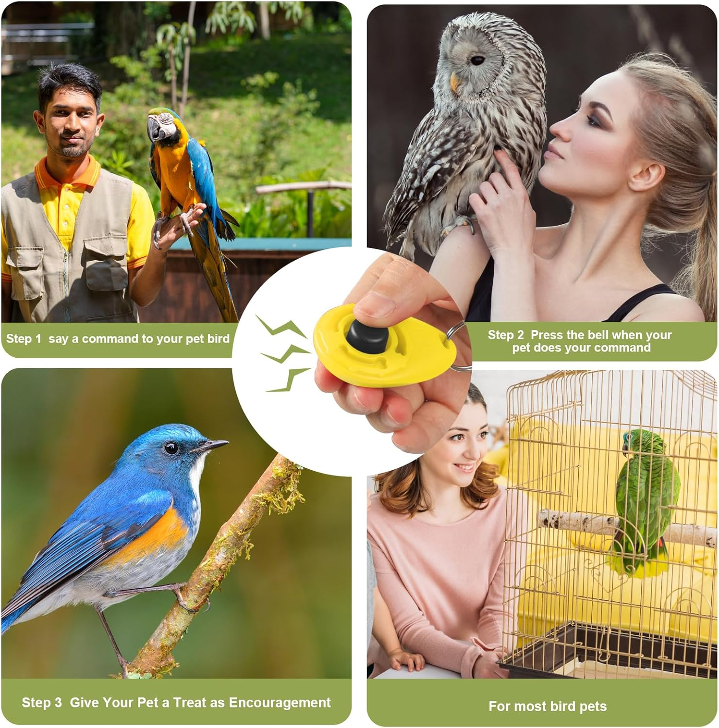 Cunno 3 Pcs Bird Training Stand Kit, Parrot Training Clicker Portable Tabletop Bird Perch and Target Stick, Wooden Spin Perch Clickers with Wrist Strap for Parakeet Conure Lovebird Cockatiel (Spin)