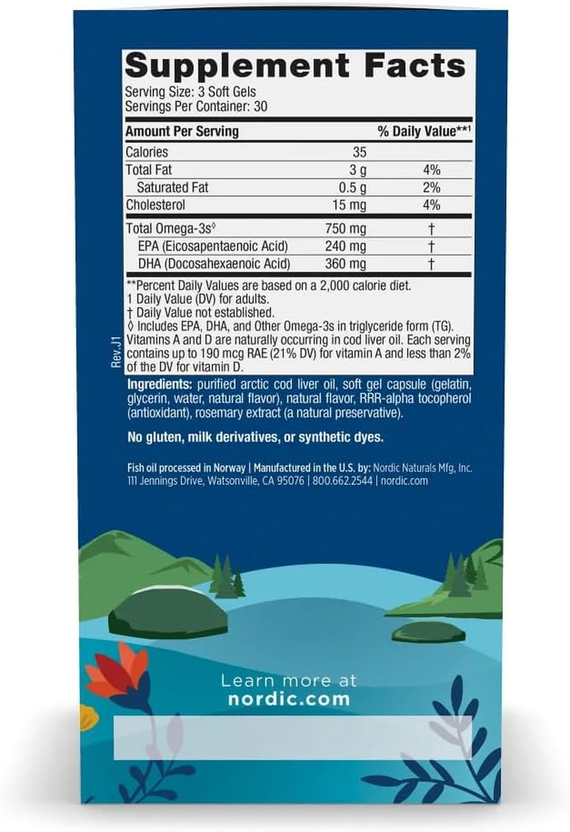 Nordic Naturals Lemon Flavour Arctic Cod Liver Oil 90 Soft Gels image number 1