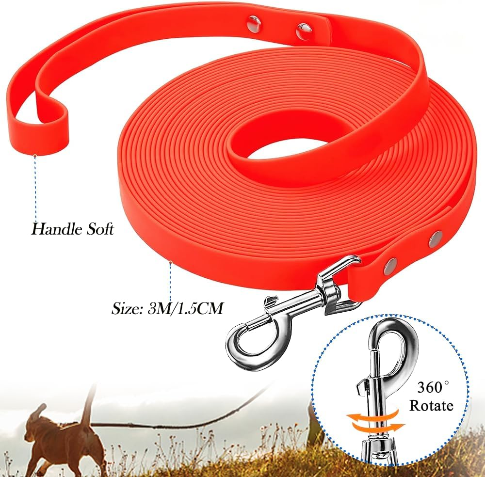 Waterproof Training Dog Leash | 300CM Standard Dog Leash Suitable for Training Small Medium Large Dogs | Easy to Clean Long Dog Leash with Recall Long Lead. (Orange, 300CM) image number 5