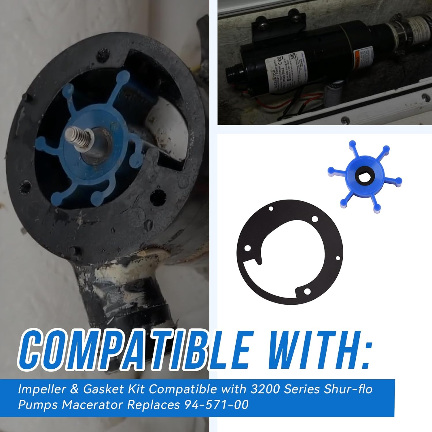 94-571-00 Macerator Impeller & Gasket Kit Compatible with 3200 Series Shurflo Pumps image number 3