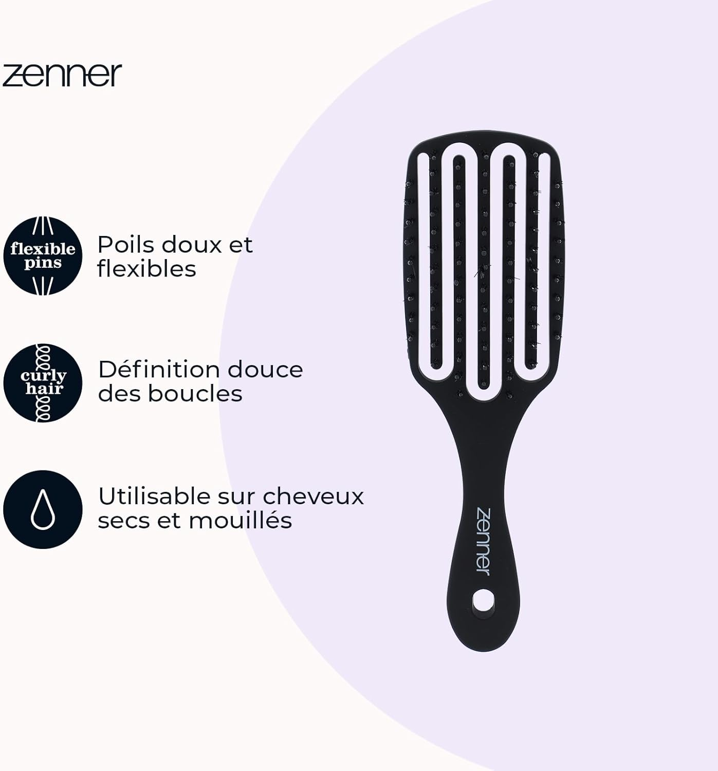 Zenner Flex Paddle Hair Brush - Large Flexible Detangling Brush with Antistatic Nylon Bristles - for Wet or Dry Hair - Gentle Styling for All Hair Types, Even Sensitive Hair image number 2